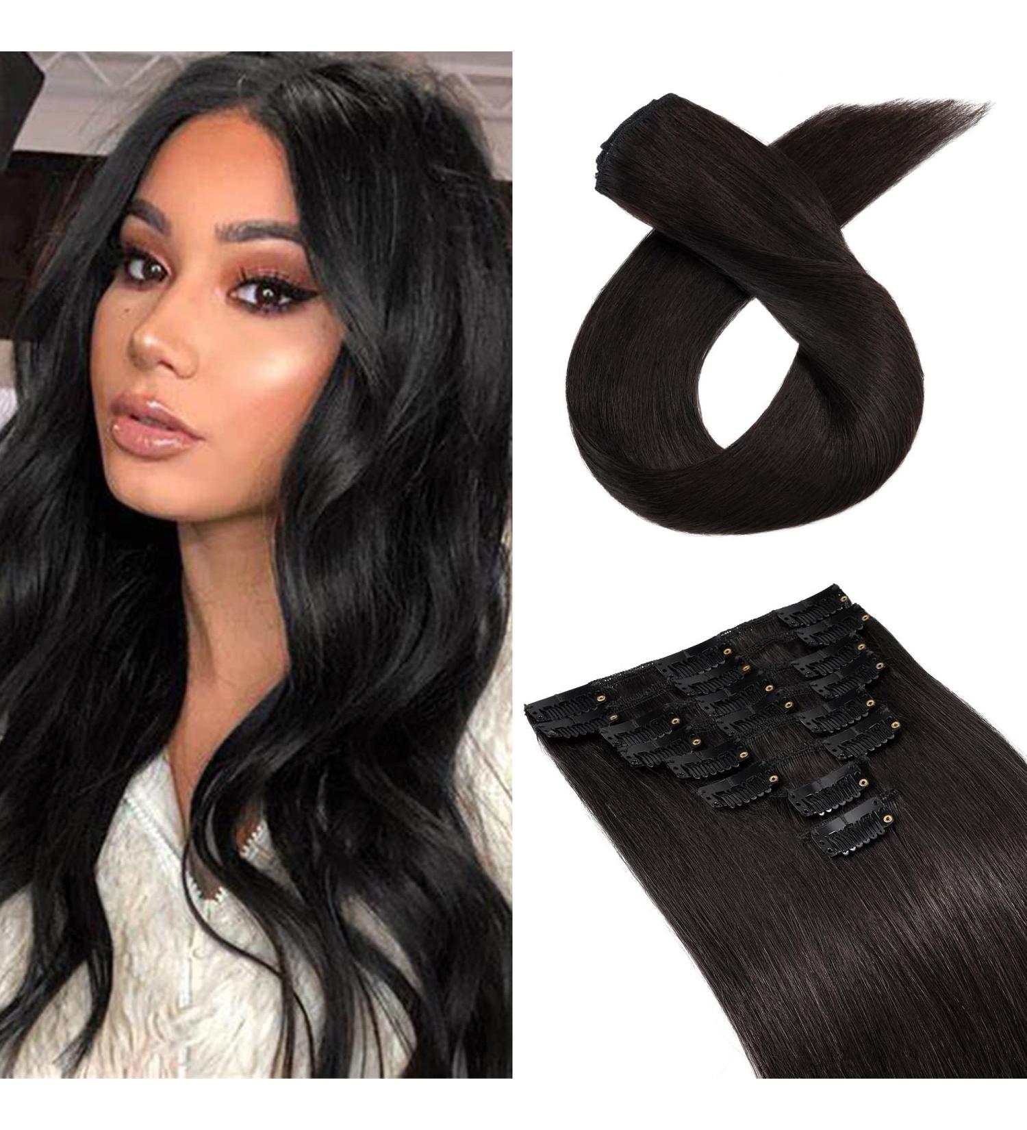 Buy SEGO 100% Remy Real Hair Clip-In Extensions - Thin Natural Black #1B-1 (35cm) - 60g - Affordable Quality - Buy Online on GoSupps.com