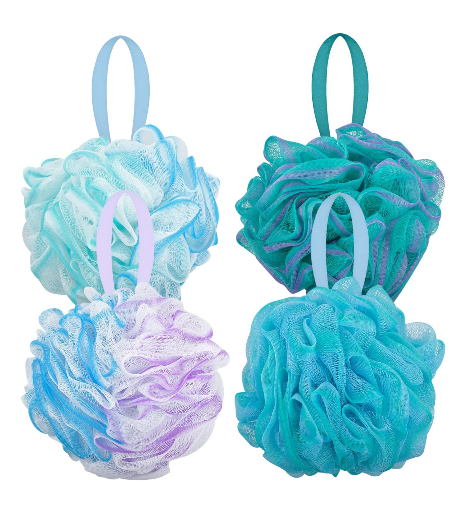 Pinsheng Extra Large Bathing Sponge | 4 Pack Soft Soap Sponge Puff with Hanging | Body Peeling & Massage Mesh-Luffa Balls - Buy Online on GoSupps.com