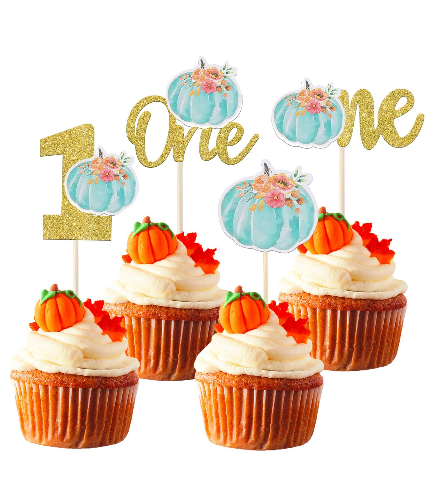 Rsstarxi 24 Pack Pumpkin One Cupcake Toppers Pumpkin 1st Birthday Cupcake Picks Decorations for Fall Theme Baby Shower Kids First Birthday Party Cake Decorations Supplies Blue Design 12 Blue - Buy Online on GoSupps.com