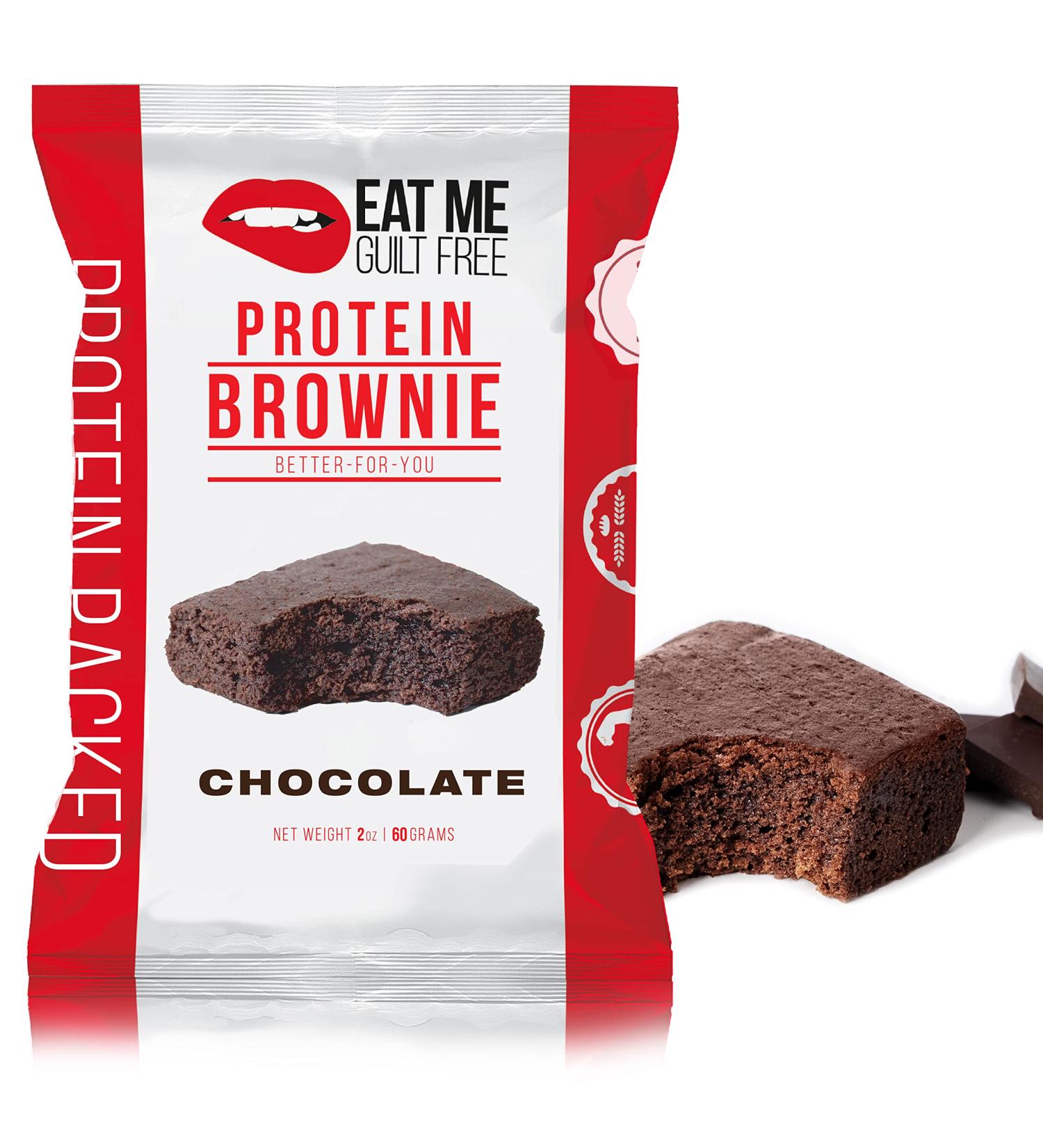 Eat Me Guilt Free Chocolate Protein Brownie | 14g Protein, Low Carb, Keto-Friendly, Low Sugar | Non GMO, No Preservatives | Low Calorie Snack/Dessert | 12 Count - Buy Online on GoSupps.com