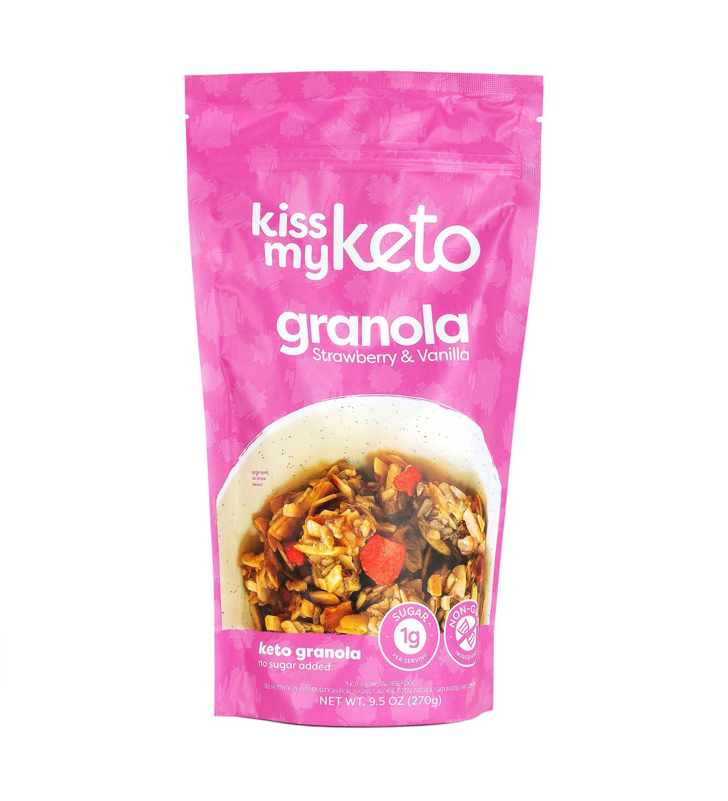 Kiss My Keto Strawberry Vanilla Granola 9.5 oz - Low Carb, Keto-Friendly Snack - Buy Online on GoSupps.com