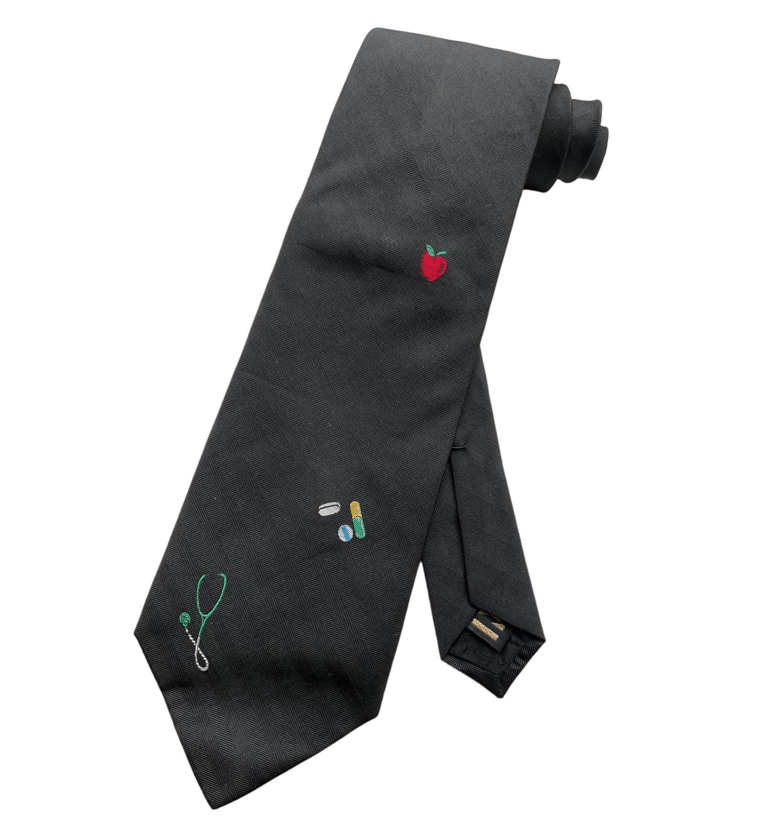 Mens Medical Doctor Hospital Stethoscope Health Profession Nurse Necktie | Neck Tie (Black)