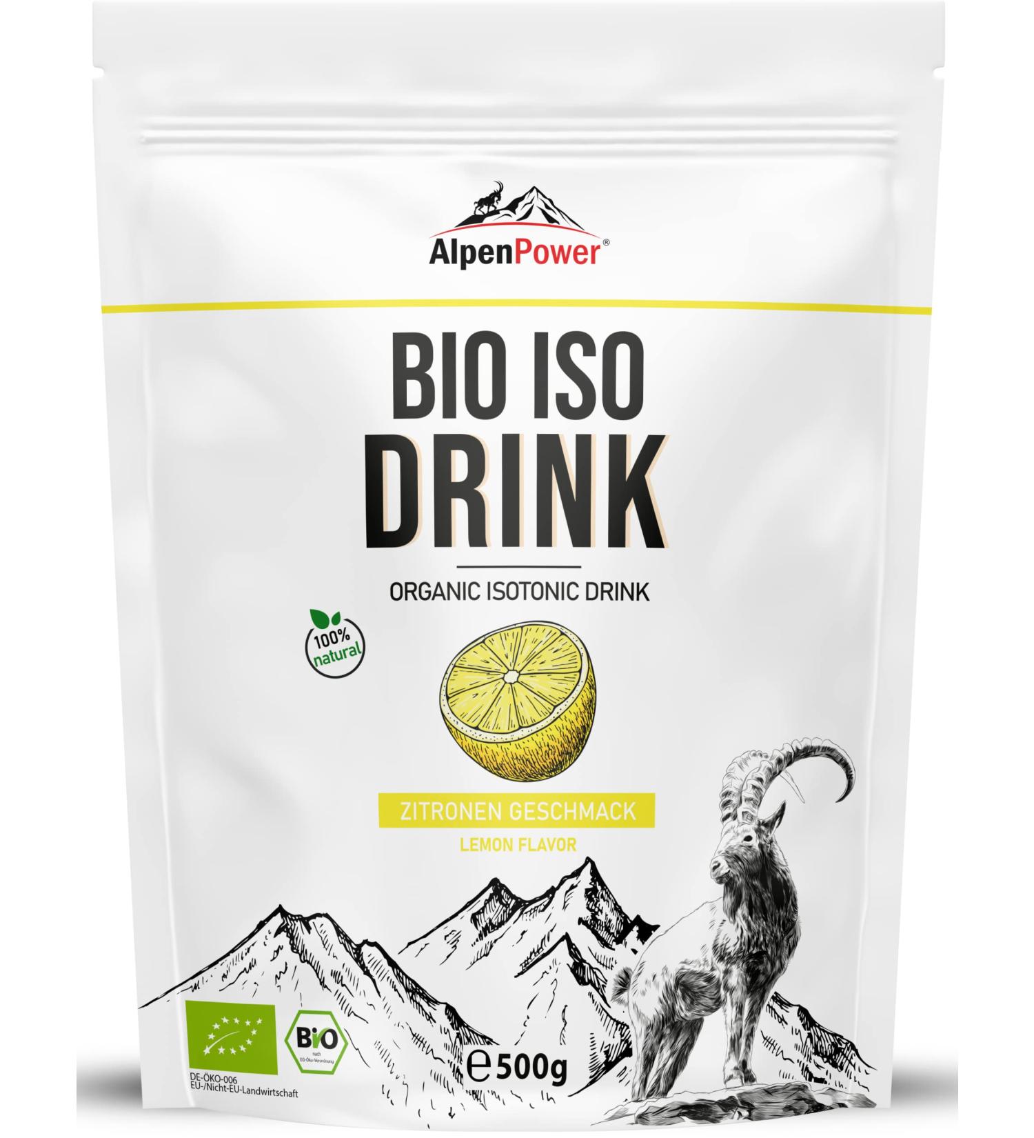 Alpenpower Bio ISO Drink Powder Lemon 500g | 100% Natural Isotonic Beverage for Endurance Sports - No Artificial Additives Excellent Compatibility - Buy Online on GoSupps.com
