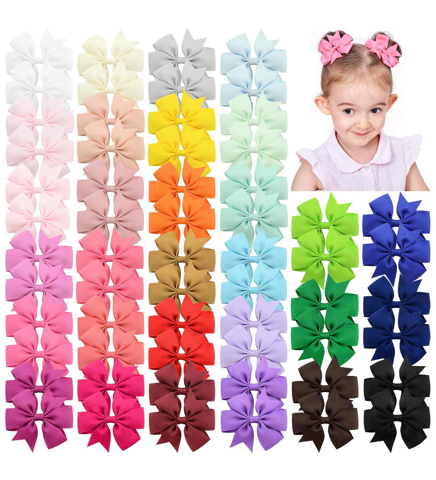 60pcs 3 Baby Girls Hair Bows Alligator Clips - Grosgrain Ribbon Barrettes for Kids & Teens - Solid Colors - Perfect Gift Set - Buy Online on GoSupps.com