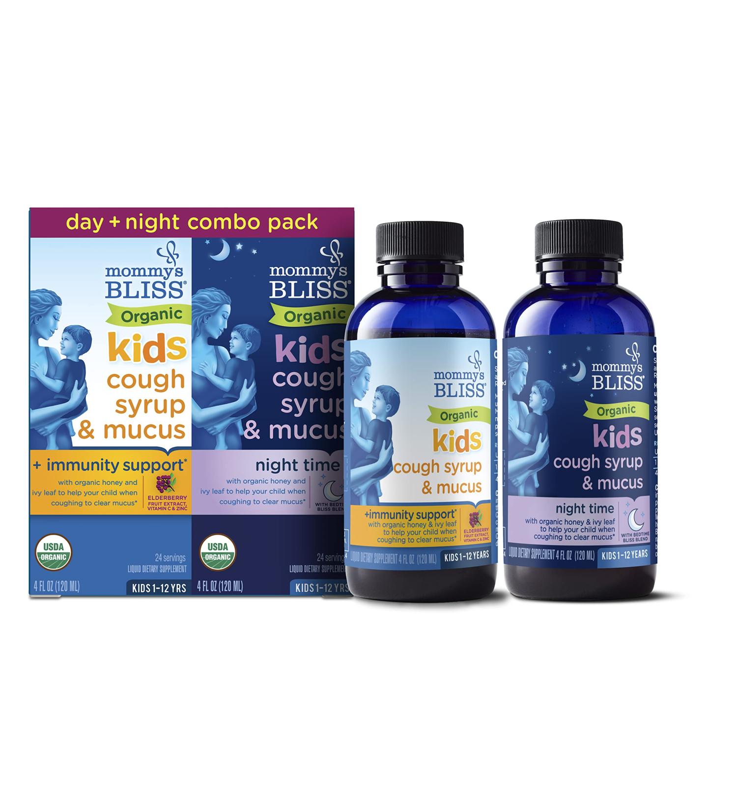 Mommy's Bliss Organic Cough Syrup & Mucus for Kids Day and Night Combo Pack - 4 Fl Oz (Pack of 2) with Vitamin C, Immunity Support, and Organic Ingredients - Buy Online on GoSupps.com