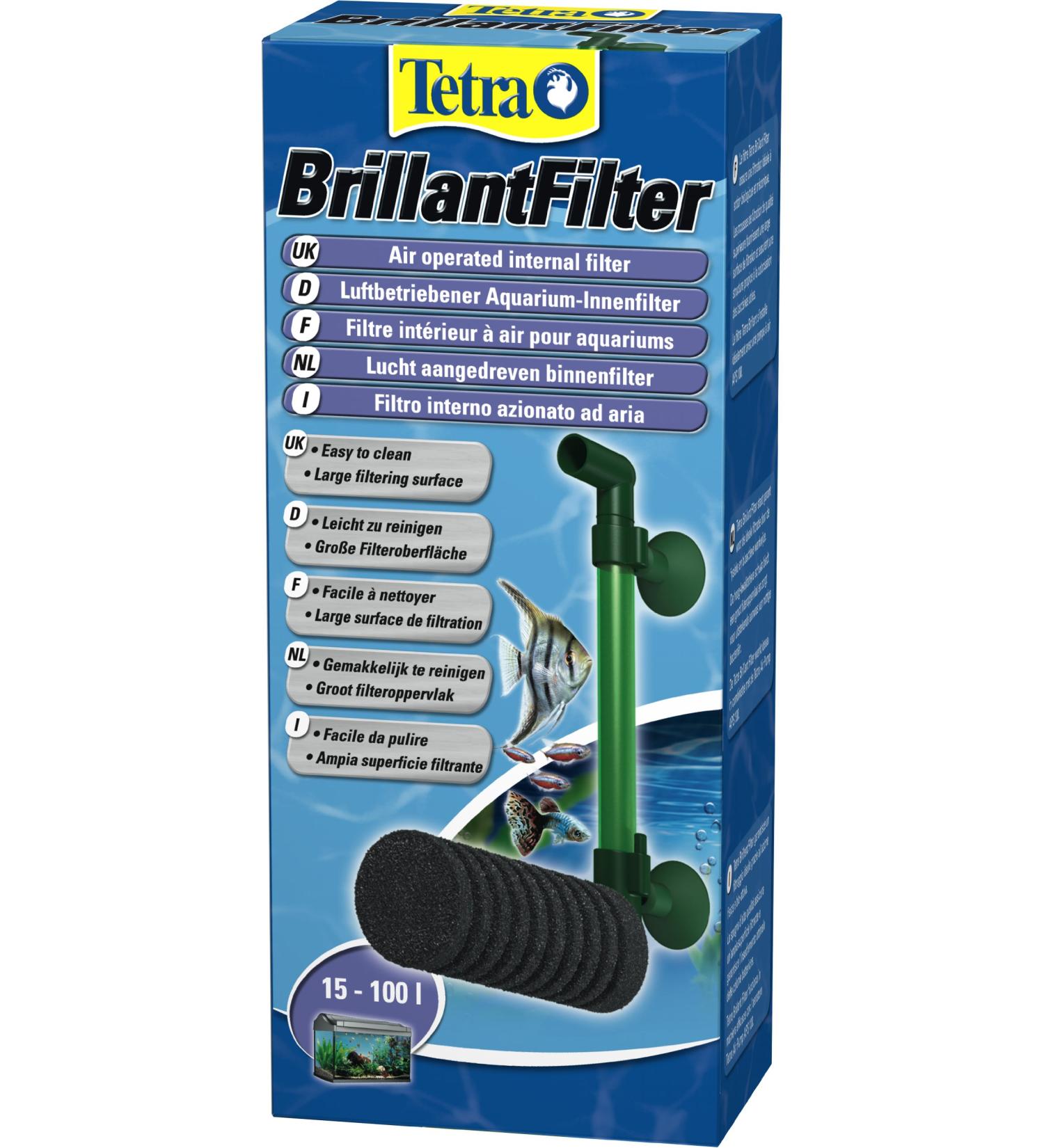 Tetra Brillant Air-Powered Aquarium Internal Filter | Foam Cartridge for 15-100L Tanks | Ideal for Shrimp & Crayfish - Buy Online on GoSupps.com