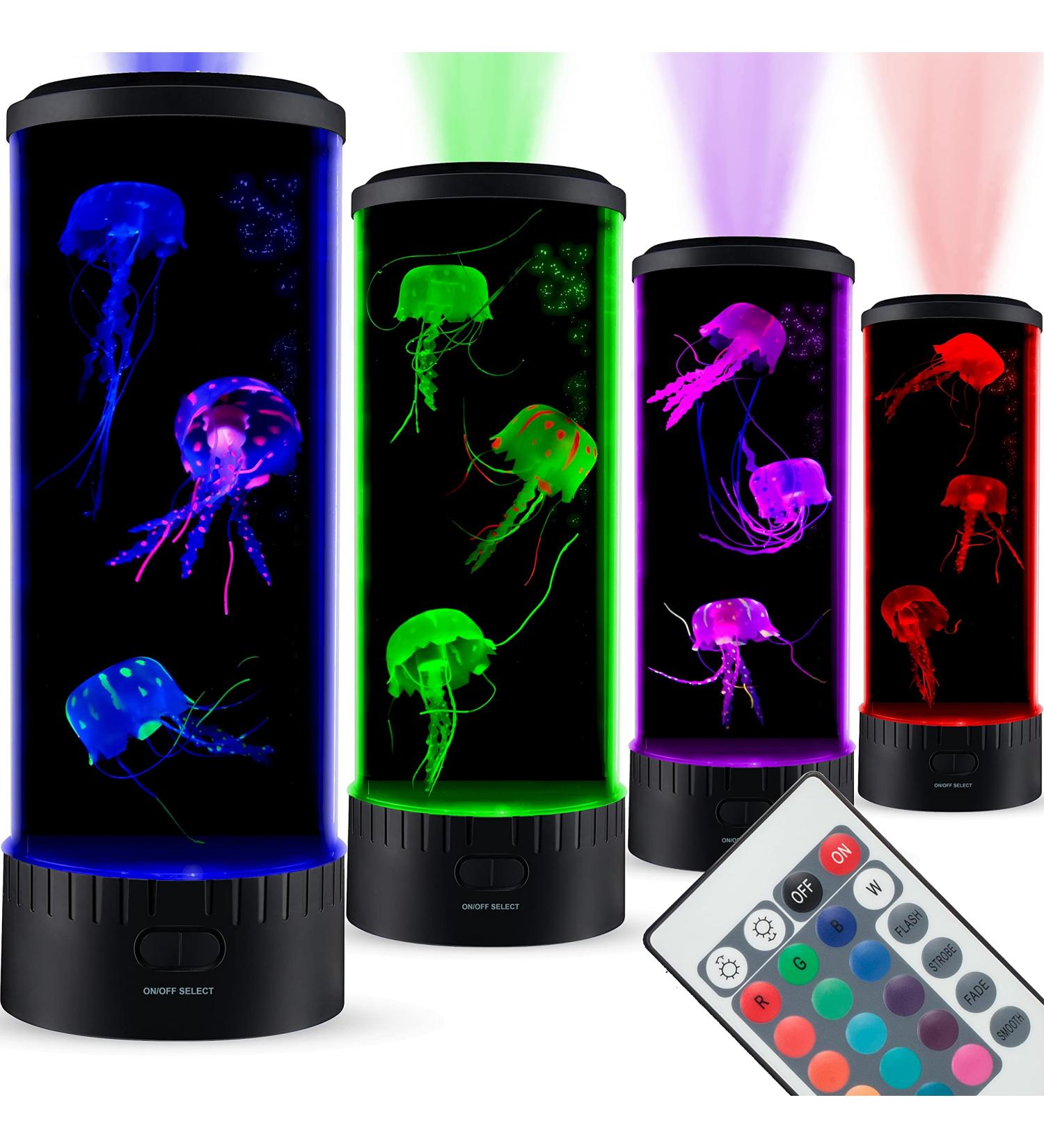 SensoryMoon Large LED Jellyfish Lava Lamp Aquarium with 3 Glowing Fake Jellyfish - 20 Color Changing Remote, Ocean Wave Projector - Kids Night Light - Buy Online on GoSupps.com