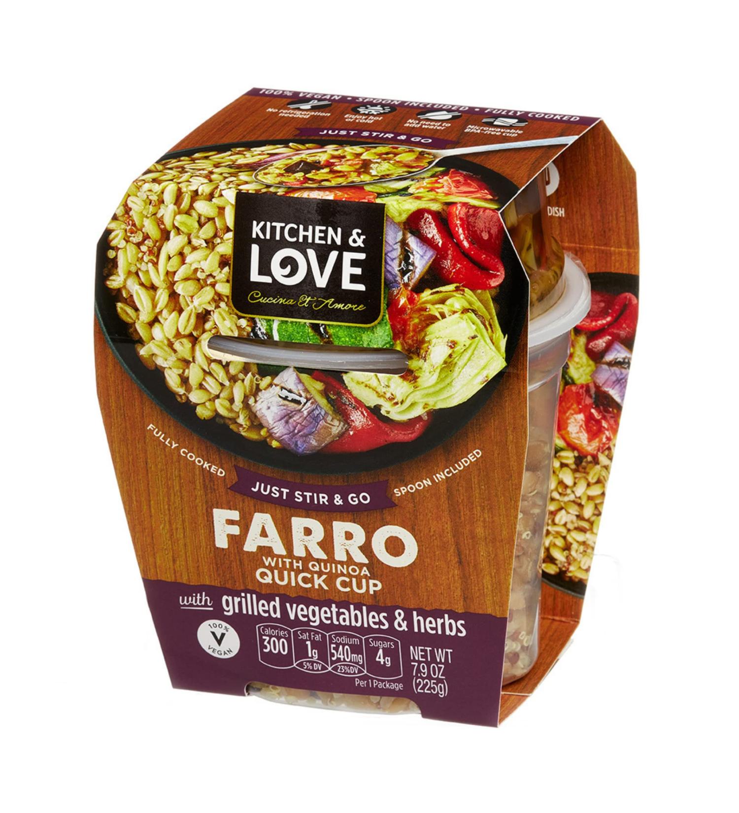 Kitchen & Love Cooked Farro  Grilled Vegetables & Herbs  Ready to Eat  Shelf Stable  Non Gmo  Gluten & Dairy Free  Plant Based  Kosher  Vegan  Vegetarian  7.9 Oz (6-Pack) - Buy Online on GoSupps.com