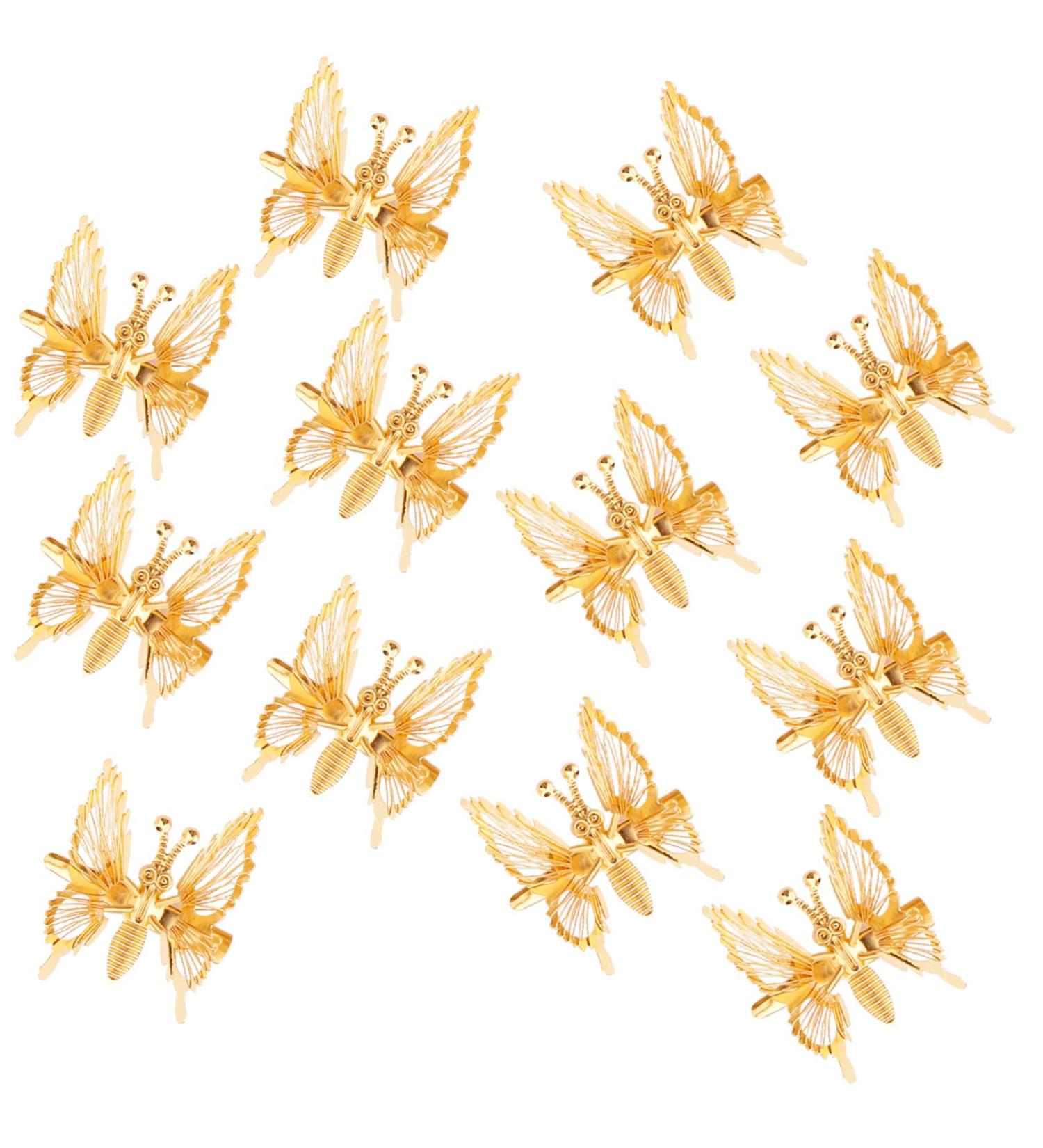 Gold Metal 3D Butterfly Hair Clips Set - 12 Pieces | Cute Hair Barrettes Pins for Women and Girls - Buy Online on GoSupps.com