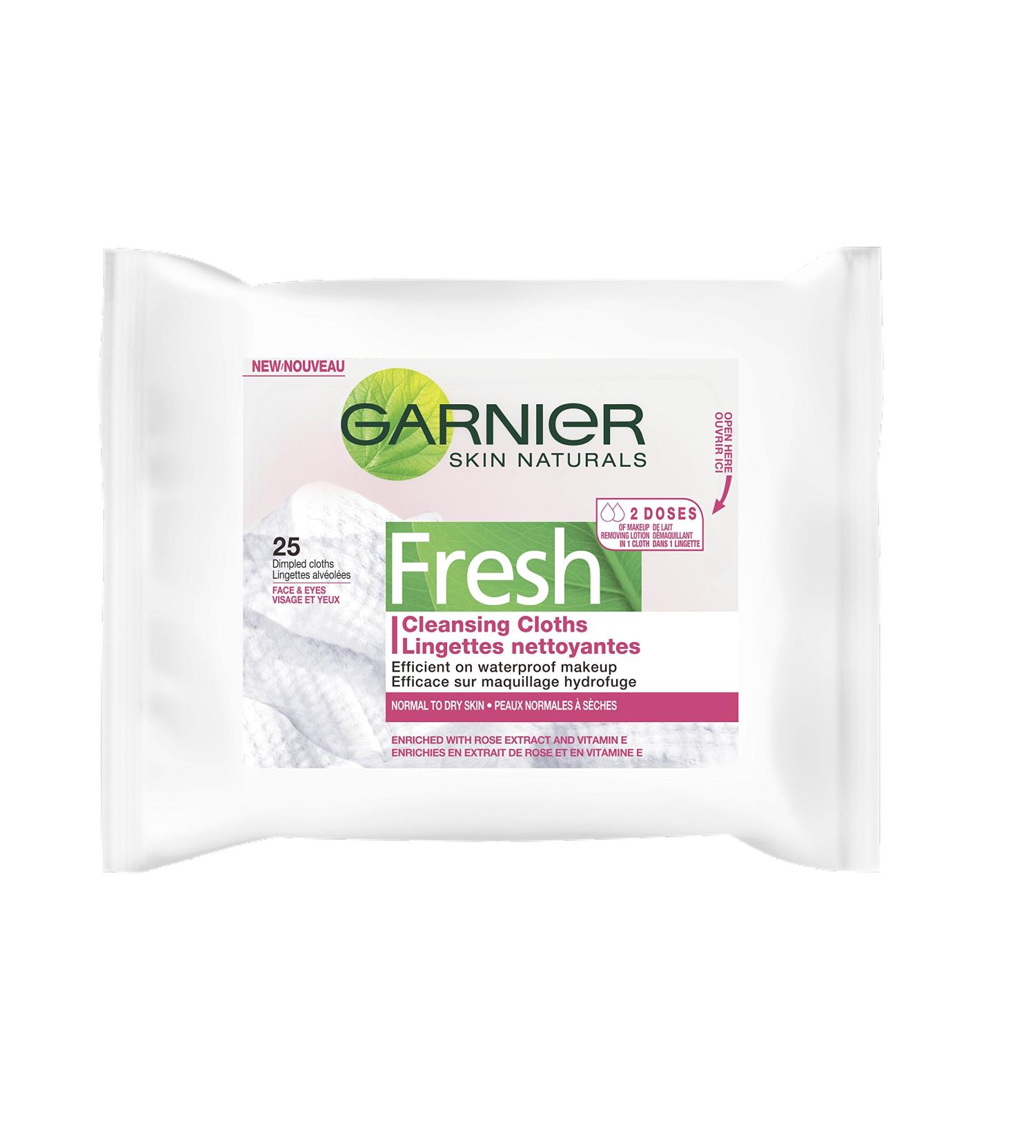 Garnier Fresh Dry Skin Cloths for Normal to Dry Skin. Waterproof Makeup Remover with Vitamin E and Rose Extract 25-Count - Buy Online on GoSupps.com