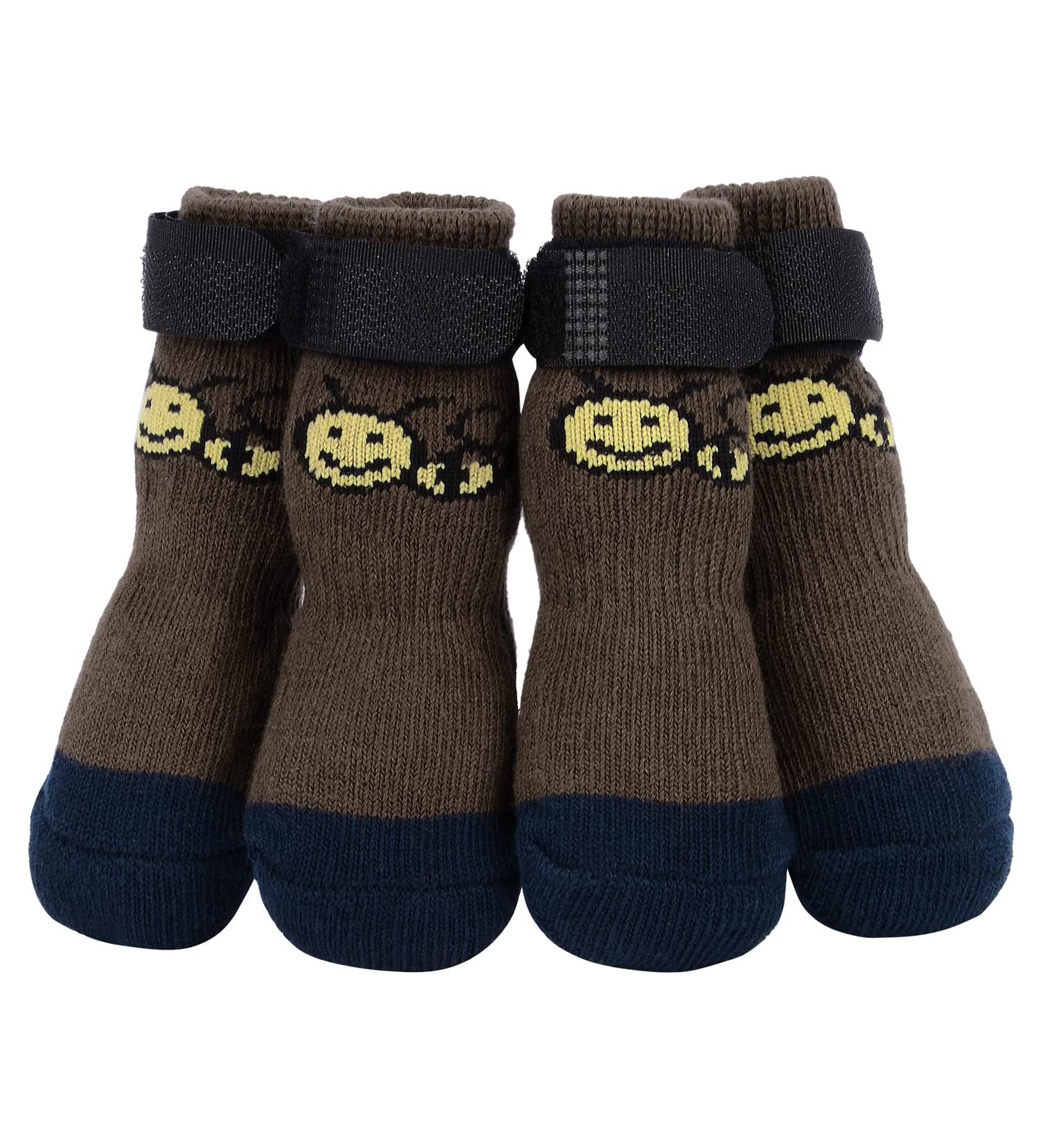 Petloft Anti-Slip Dog Socks - 4 Pieces Slide-Resistant Socks for Small & Medium Dogs Cats & Puppies - Adjustable Fastening Tape - Brown Paw (Large) - Buy Online on GoSupps.com