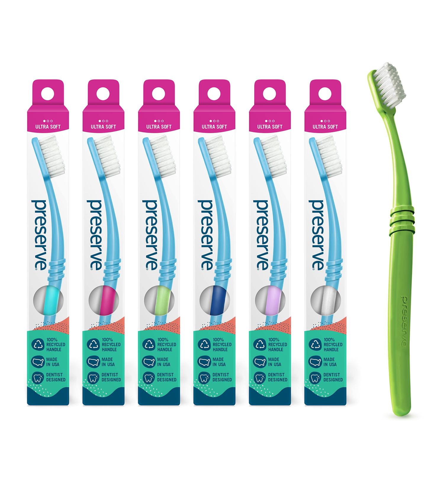 Preserve Eco-Friendly Adult Toothbrushes | Made in USA from Recycled Plastic | Ultra Soft Bristles | 6 Count | Colors Vary - Buy Online on GoSupps.com