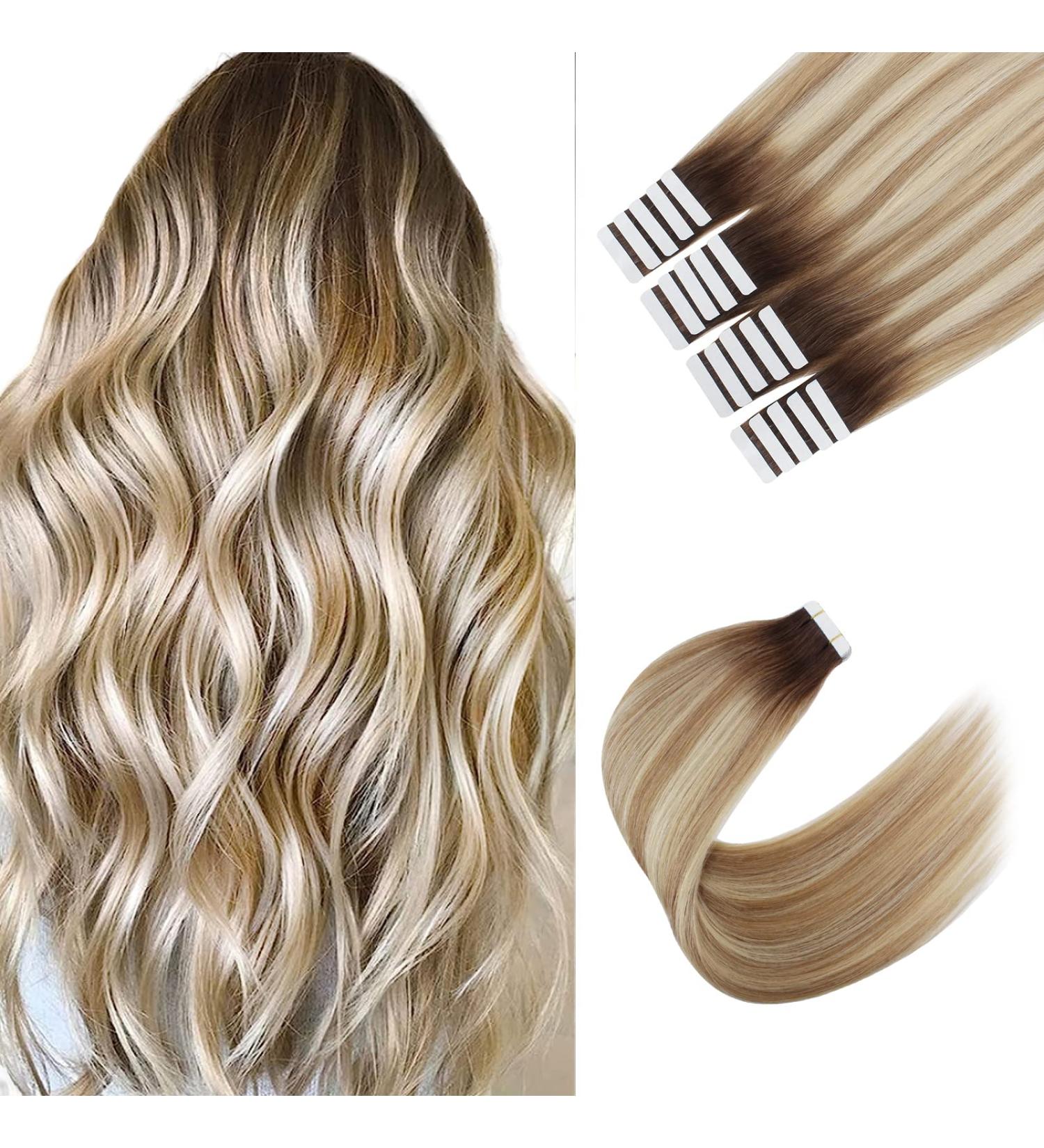 Buy Sixstarhair Tape In Hair Extensions - Real Hair 20 Pieces 50g Silky Smooth 55cm #3/8/613 Invisible and Rooted International Shipping Available - Buy Online on GoSupps.com