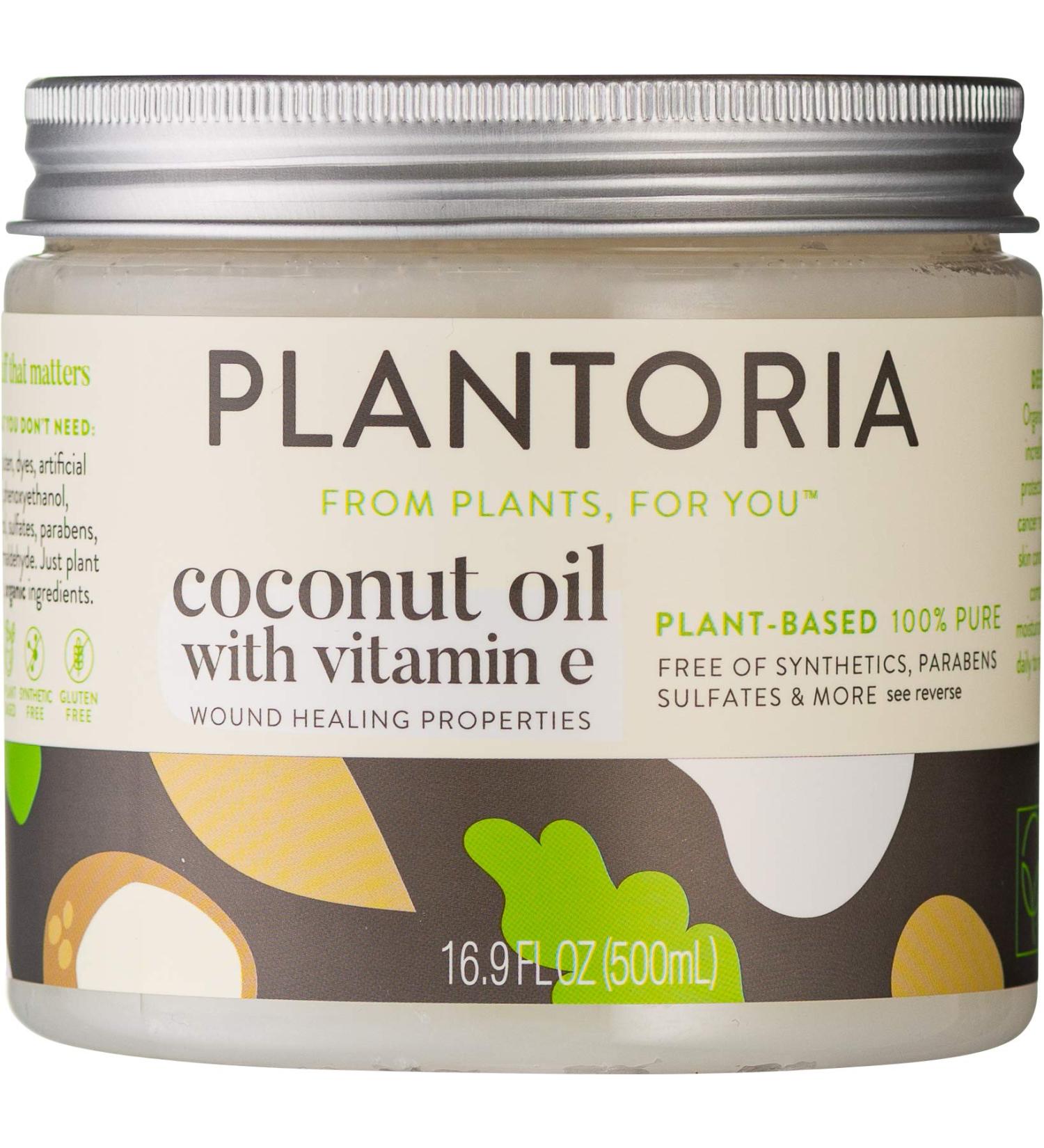 Plantoria Organic Coconut Oil with Vitamin E | Nourishing Vegan Skin Moisturizer | Heal Wounds & Skin Issues | Pure Natural Coconut Oil Cream - Buy Online on GoSupps.com