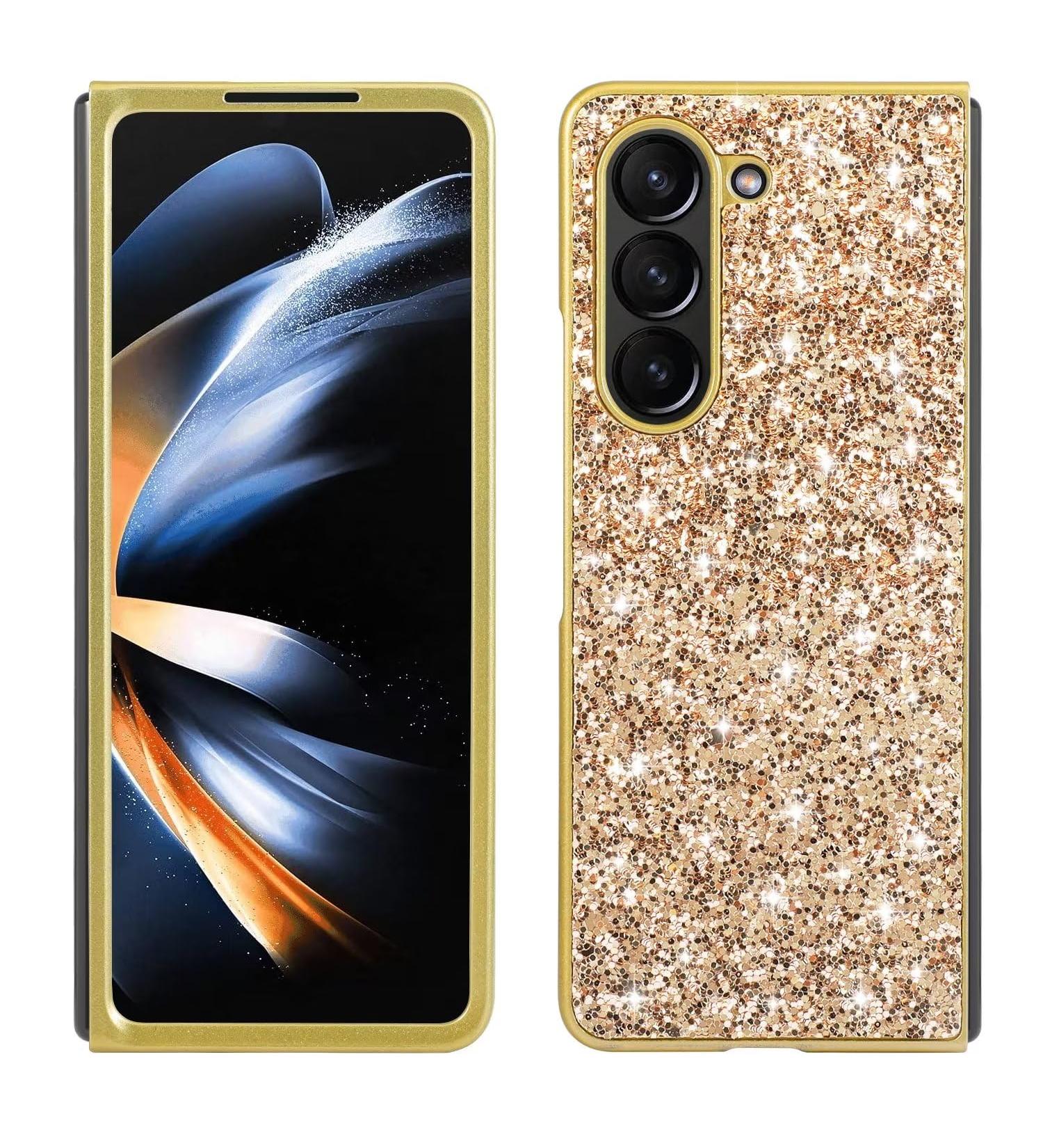 Tivenfezk Nadoli Glitter Shell for Samsung Galaxy Z Fold 5 - Gold Glossy Bling Protective Case | Ultra-Small Shockproof Back Pocket Cover - Buy Online on GoSupps.com