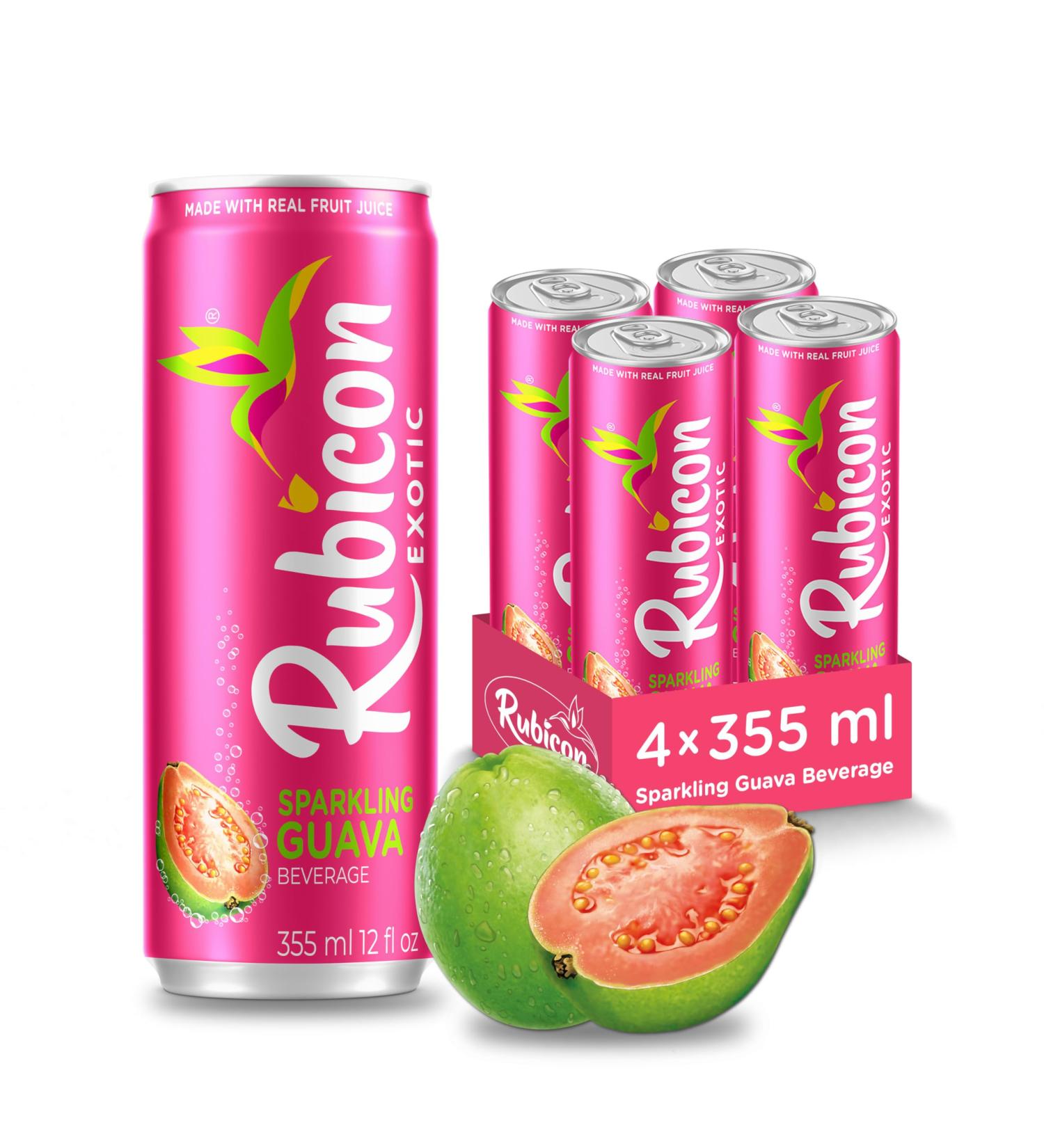 Rubicon Sparkling Guava Beverage | Pack of 4 355 ml Cans | Fruit Flavour Carbonated Drink | 90 Calories per Can | Made with Real Fruit Juice | Allergen-Free | Vegan Friendly| No Artificial Sweeteners 355 ml (Pack of 4) - Buy Online on GoSupps.com