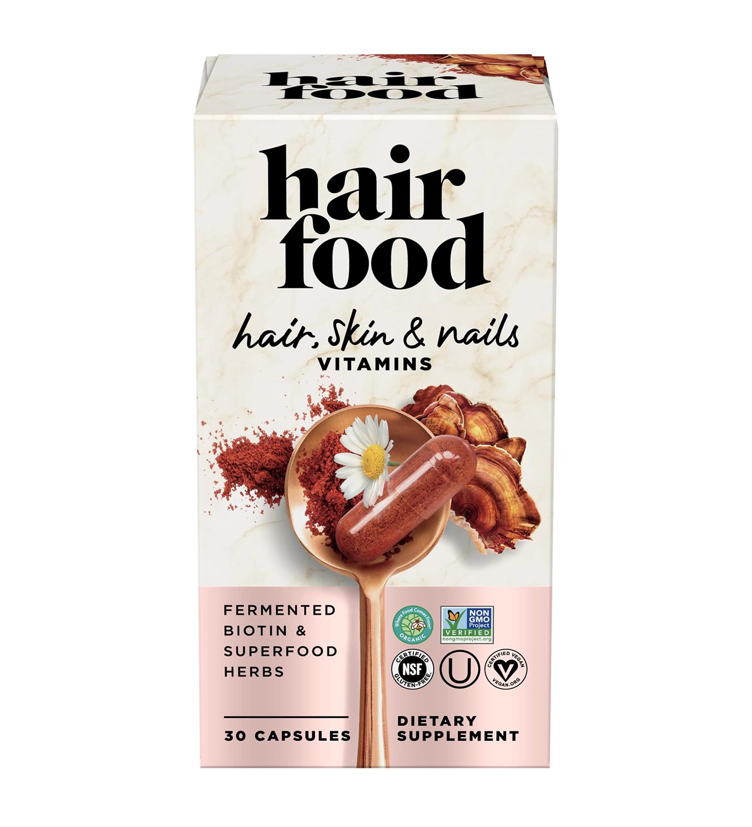 Hair Food Hair Skin and Nails Vitamins - Gluten Free & Vegan with Probiotic Biotin for Hair Growth - 30 Capsules - Buy Online on GoSupps.com