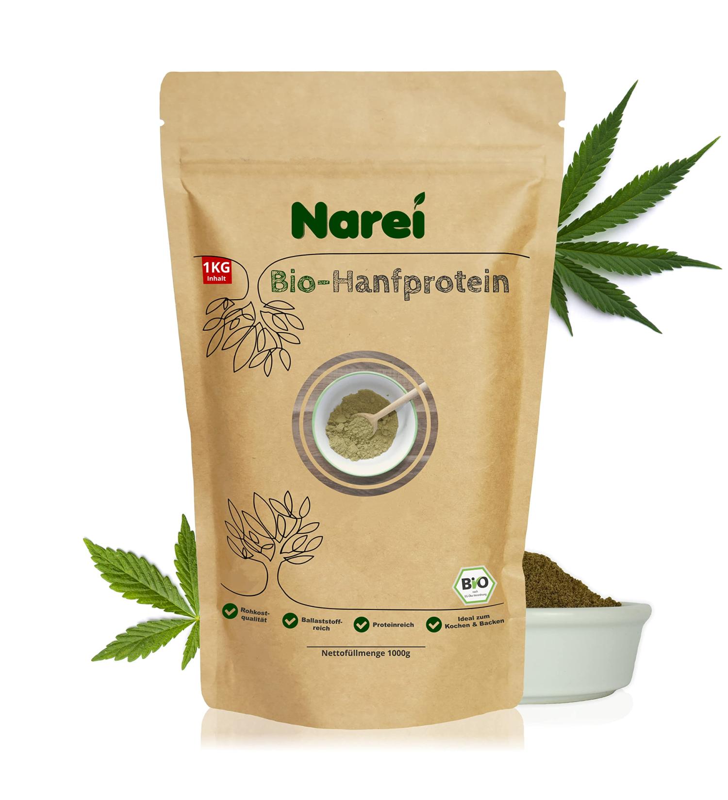 Narei Organic Hemp Protein Powder 1kg - 40% Vegan Protein from Germany | Ideal for Smoothies Muesli Porridge & Baking - DE- KO-005 Certified - Buy Online on GoSupps.com