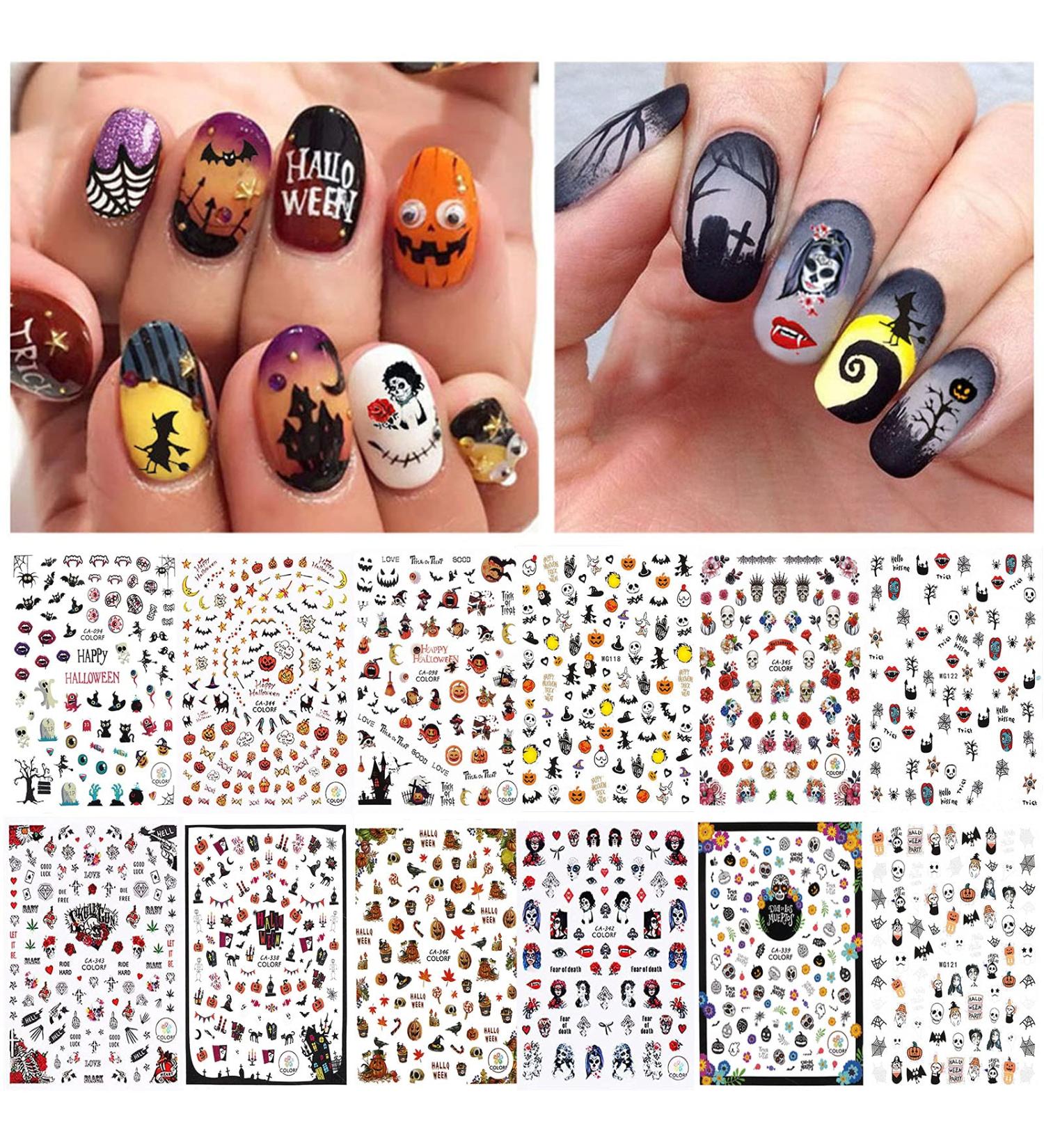 EBANKU 1500+ Patterns Halloween Nail Art Stickers 3D Self-Adhesive Pumpkins Skull Ghosts Bats Nails Art Design for Women Girl Halloween Party Supply Fingernails Decorations - Buy Online on GoSupps.com