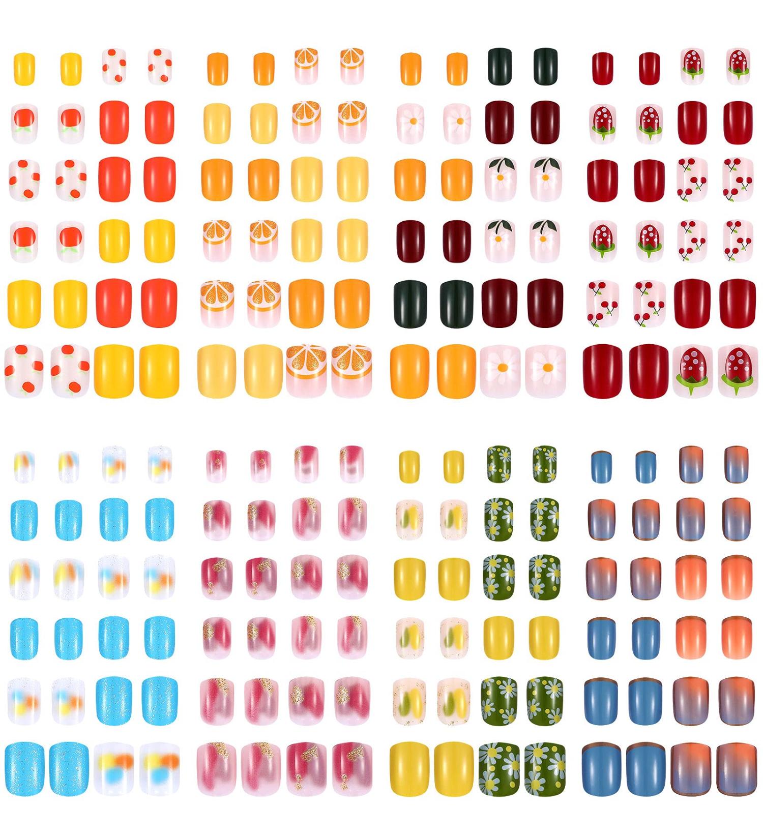 192 Pieces Colorful Short Press on Fake Nails Set with Glue Stickers - Cute Style - Buy Online on GoSupps.com
