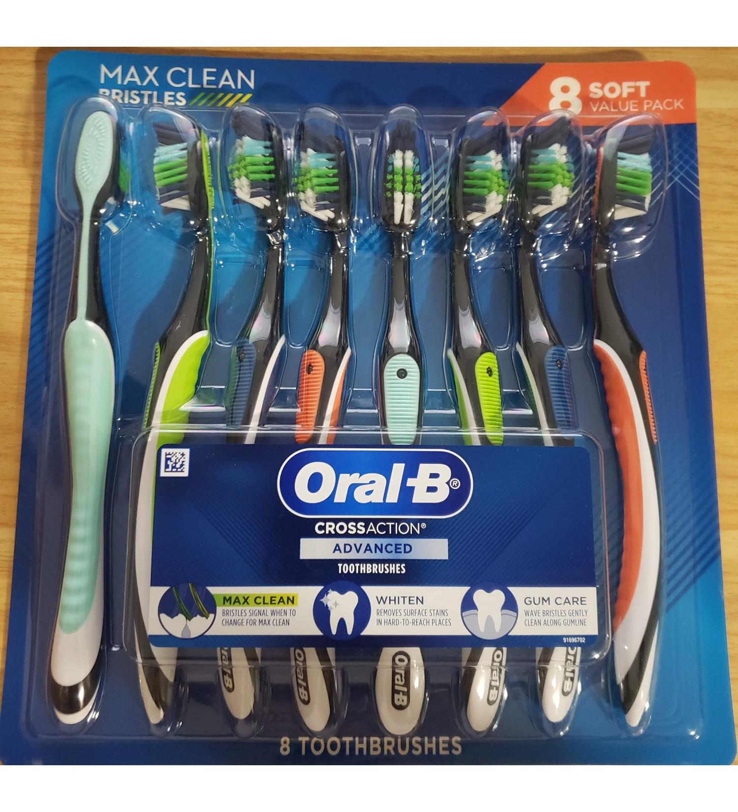 Oral-B Cross Action Advanced Toothbrush with Bacteria Guard Bristles 8 Pack 8Count (Soft)
