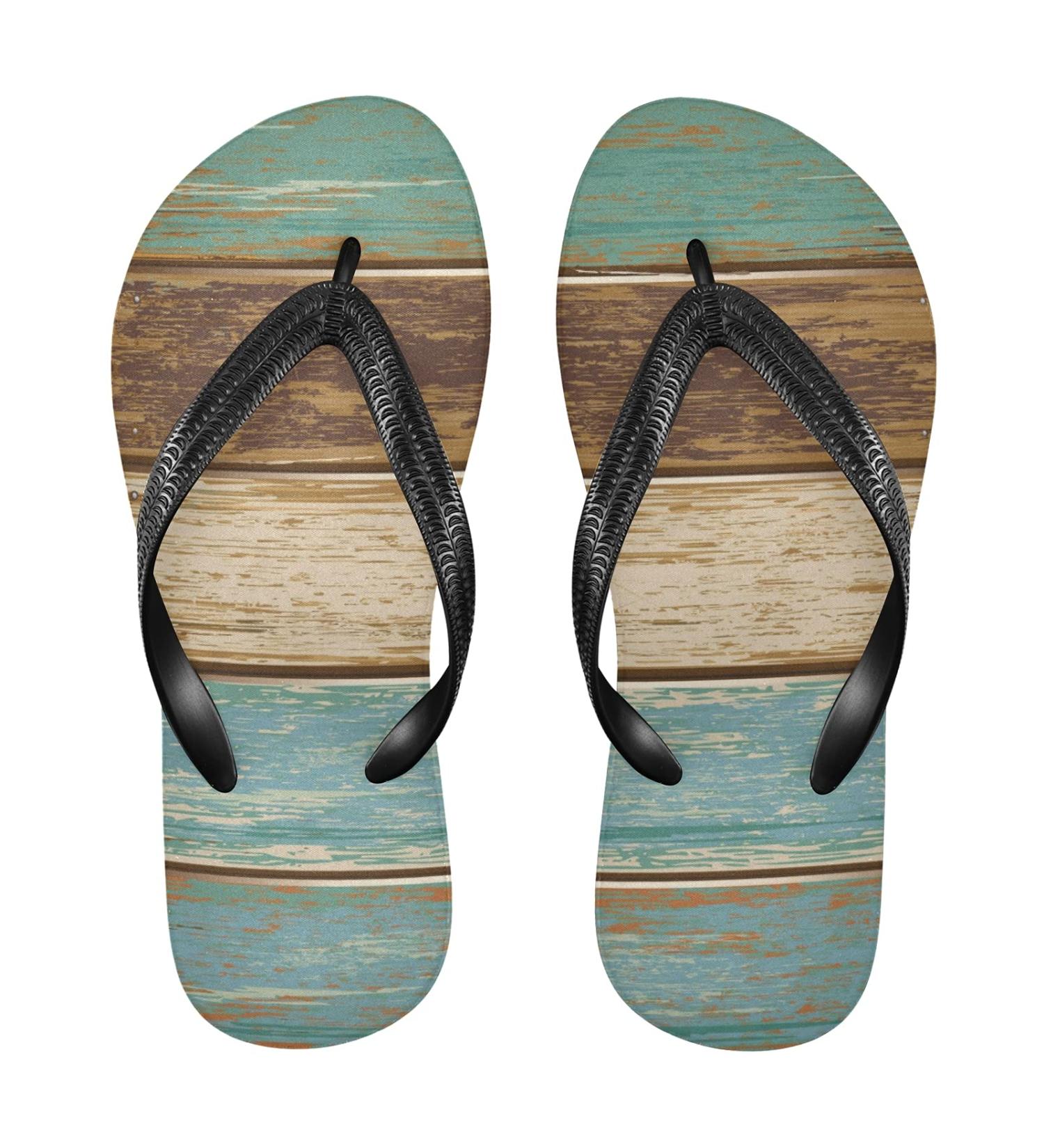 Mnsruu Gray Blue Wooden Flip Flops - XXL for Men & Women | Comfortable Home Hotel & Spa Sandals - Multicolor Travel Footwear - Buy Online on GoSupps.com