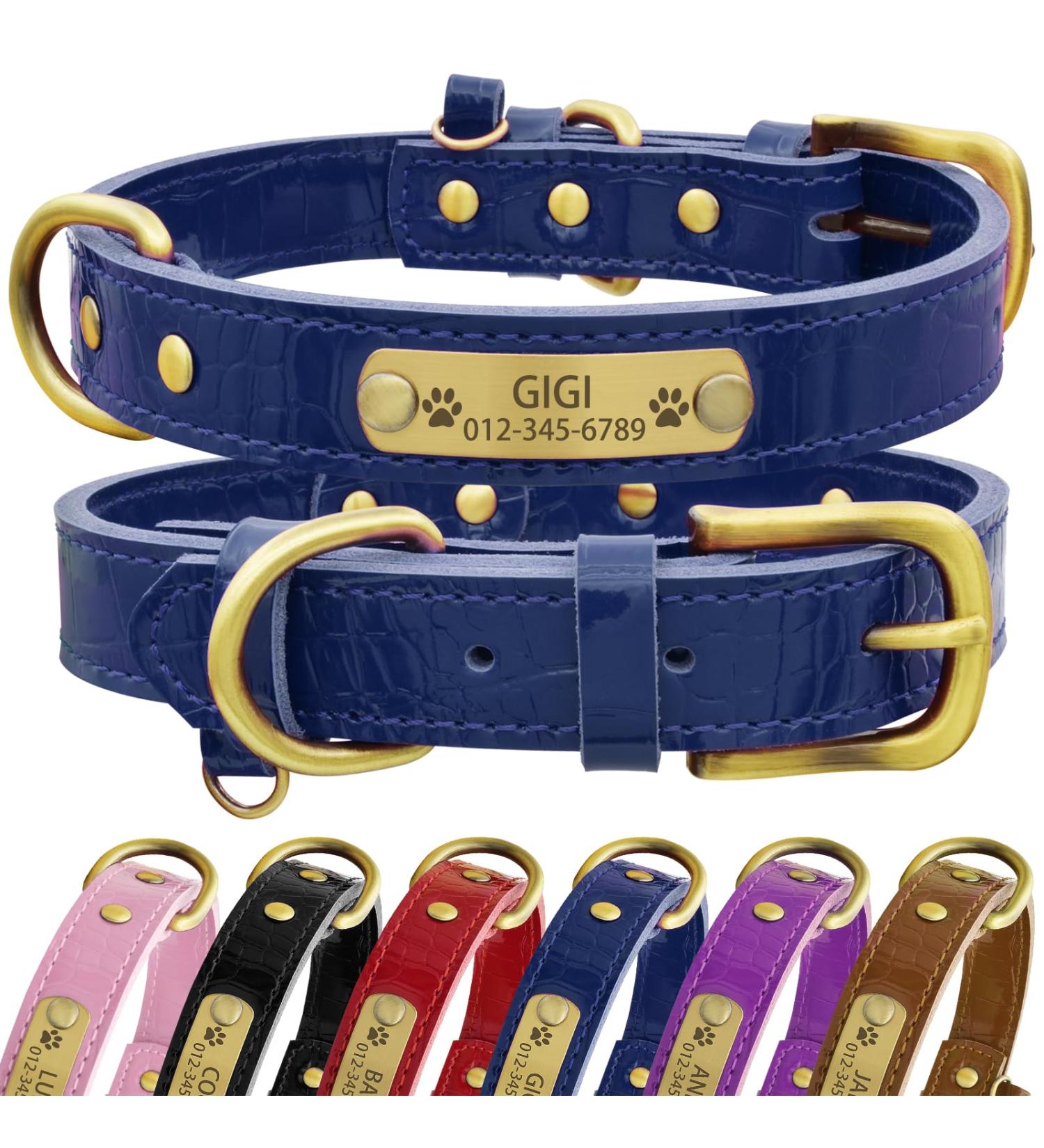 Senristar Personalized Leather Dog Collar with Engraved Name Tag - Durable & Stylish for Small Medium & Large Dogs (M 2.0 cm Wide Neck 30-38 cm Blue) - Buy Online on GoSupps.com