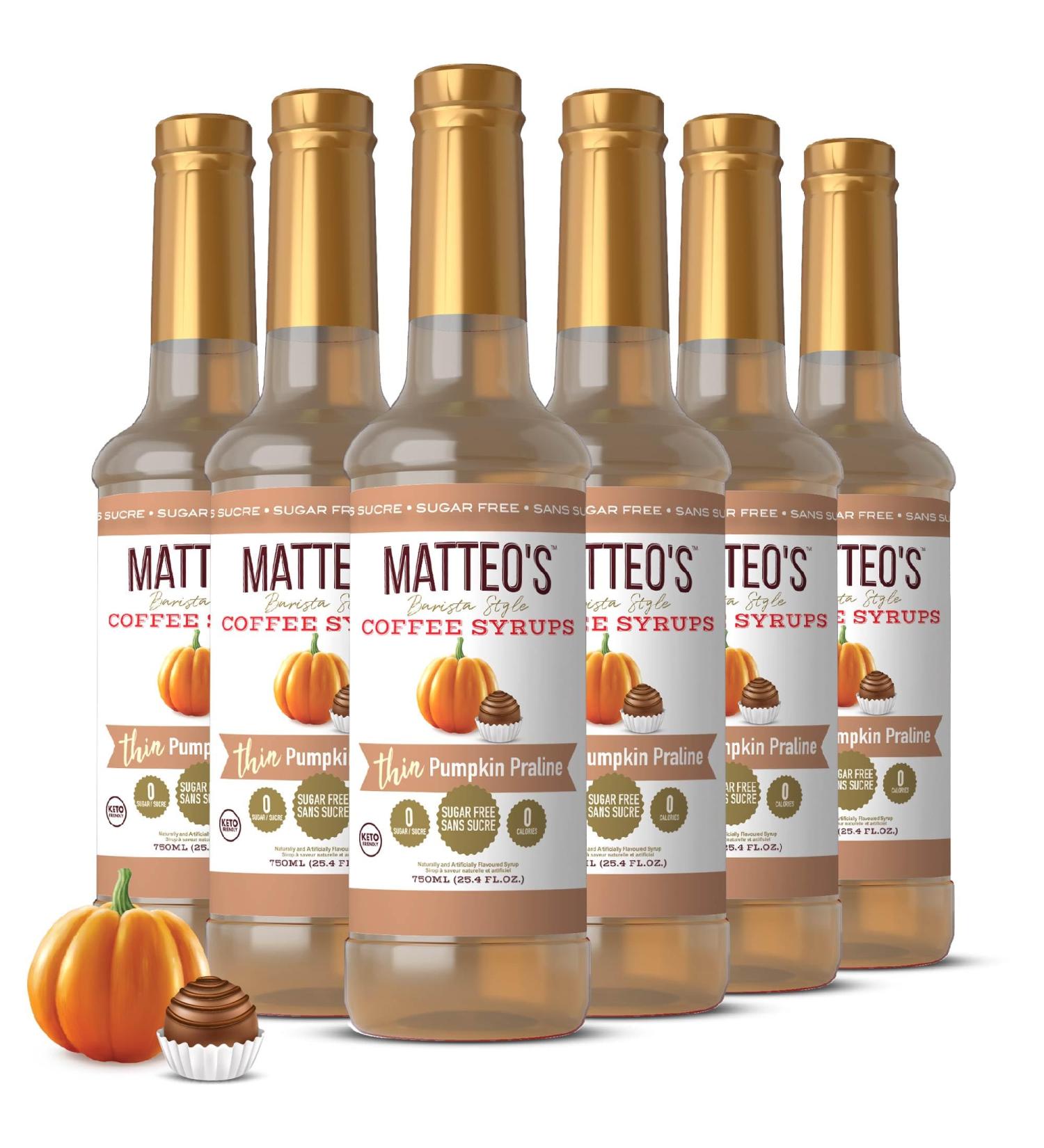 Matteo's Barista Style Sugar-Free Coffee Syrup Pumpkin Praline Flavor Zero Calories and Sugar Keto Friendly Ideal for Lattes Cappuccinos Espresso Americano Indulgent Taste (750mL 6-pack) 750 ml (Pack of 6) - Buy Online on GoSupps.com