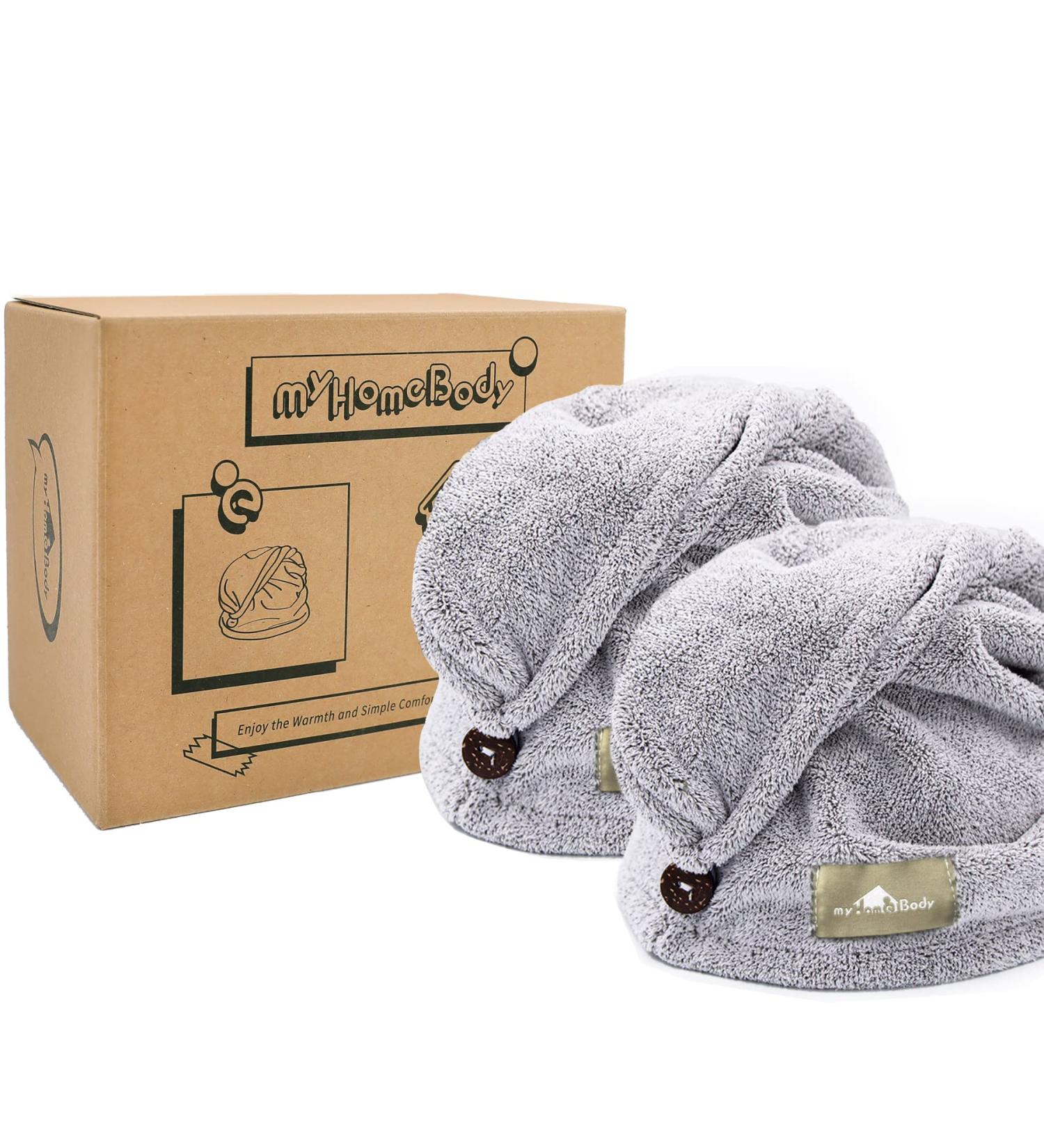 Myhomebody Haartuch Wrap | Luxurious Anti-Frizz Fast Dry Turban | Ultra Absorbent Carbon Fiber | 2 Pack Gray - International Shipping Available - Buy Online on GoSupps.com