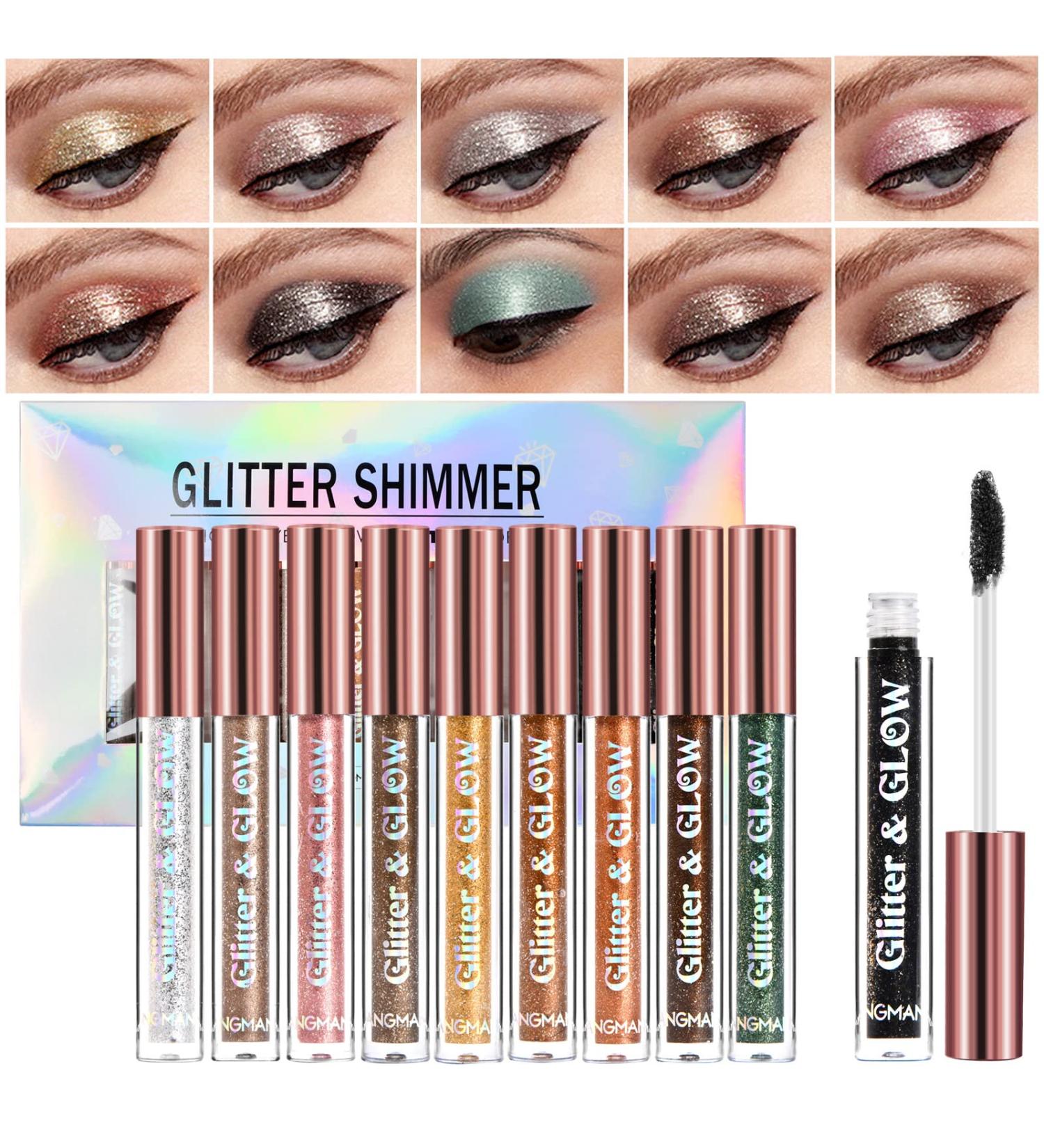 Volumoon 10 Colors Metallic Liquid Glitter Eyeshadow Makeup Set for Women Girl Long Lasting Waterproof Quick Drying Eye Shadow Make Up Kits Matte Shimmer Naked Smokey Eye Looks - Buy Online on GoSupps.com