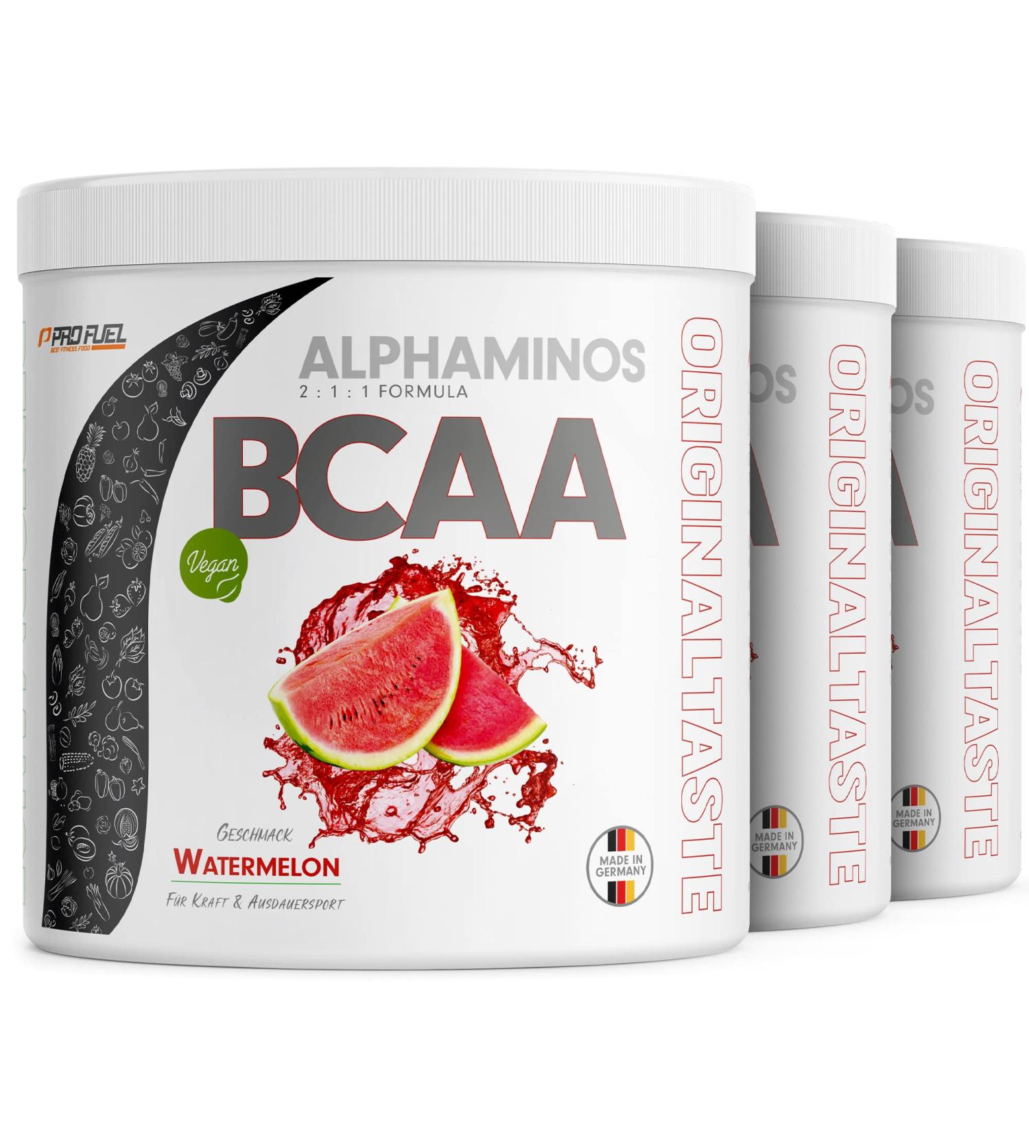 Buy Alphaminos BCAA Powder 3x300g Watermelon - Test Winner 100% Vegan 2:1:1 Ratio Top Solubility - Delicious Essential Amino Acids - Buy Online on GoSupps.com