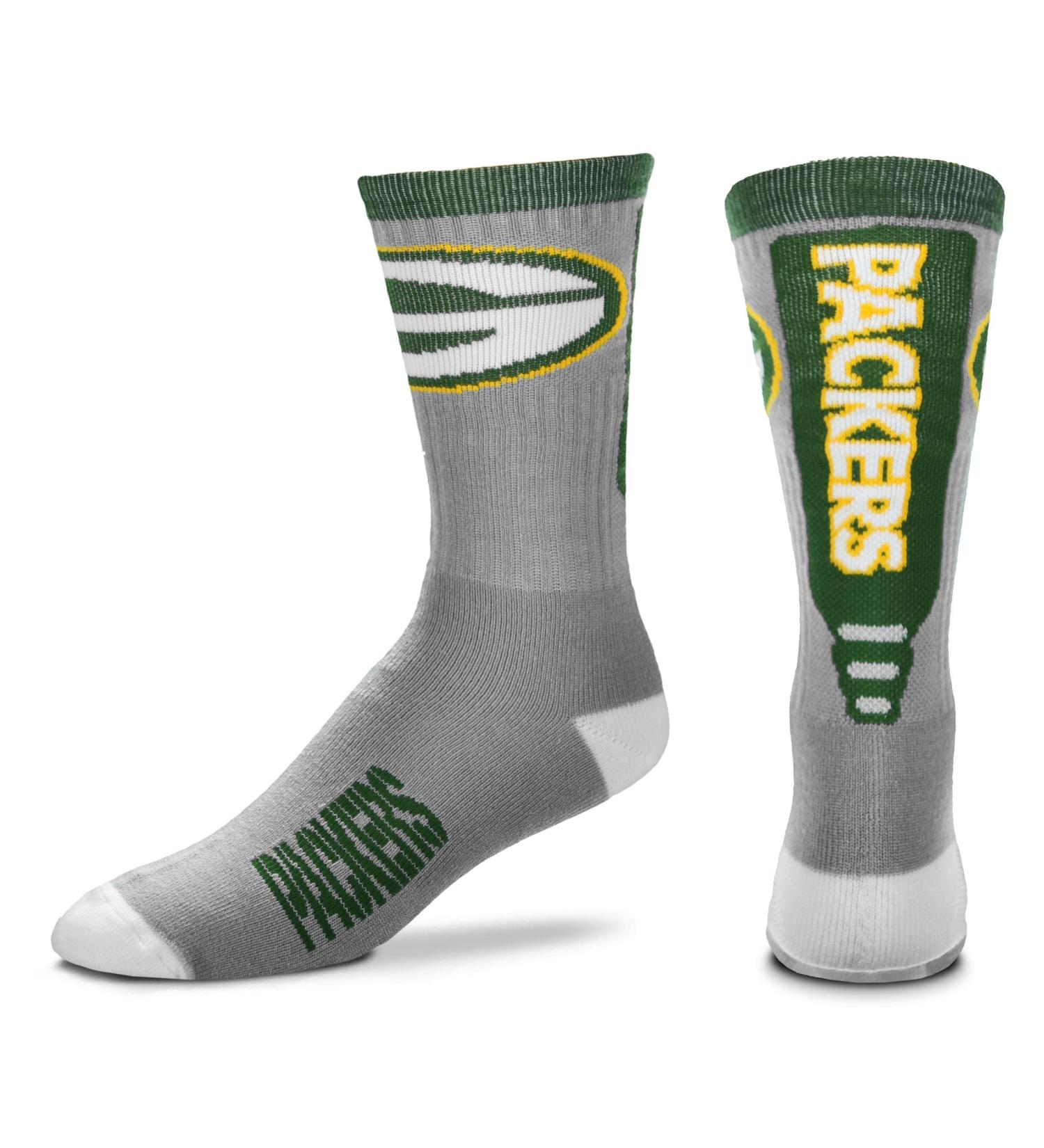 FBF - NFL Adult Team Logo Cool Grey Jump Key Crew Dress Socks Footwear For Men And Women Game Day Apparel - Size Large 10-13 Green Bay Packers