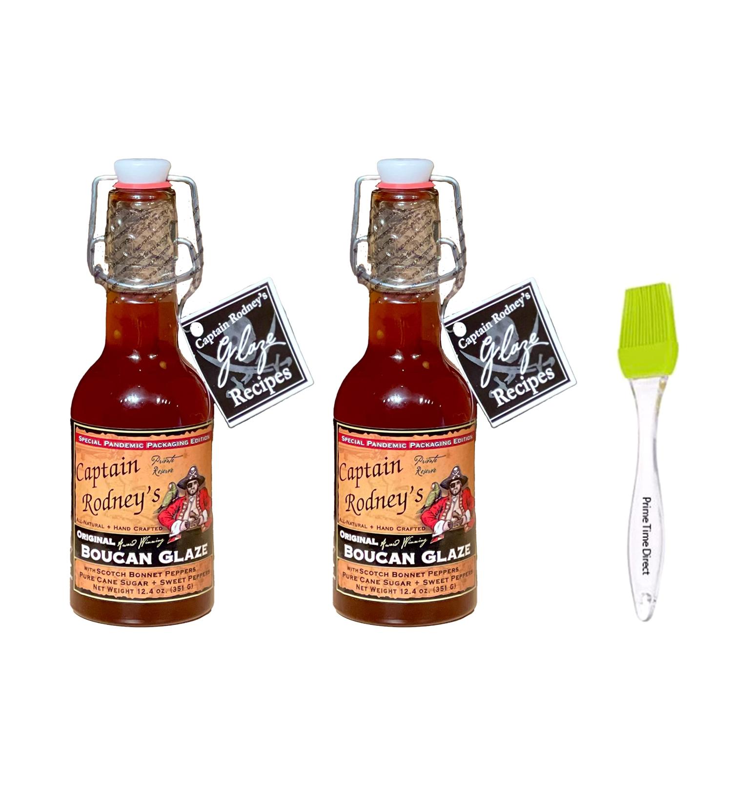 Captain Rodney's Boucan Pepper Glaze 12.4oz (Pack of 2) Bundle with PrimeTime Direct Silicone Basting Brush in a PTD Sealed Bag