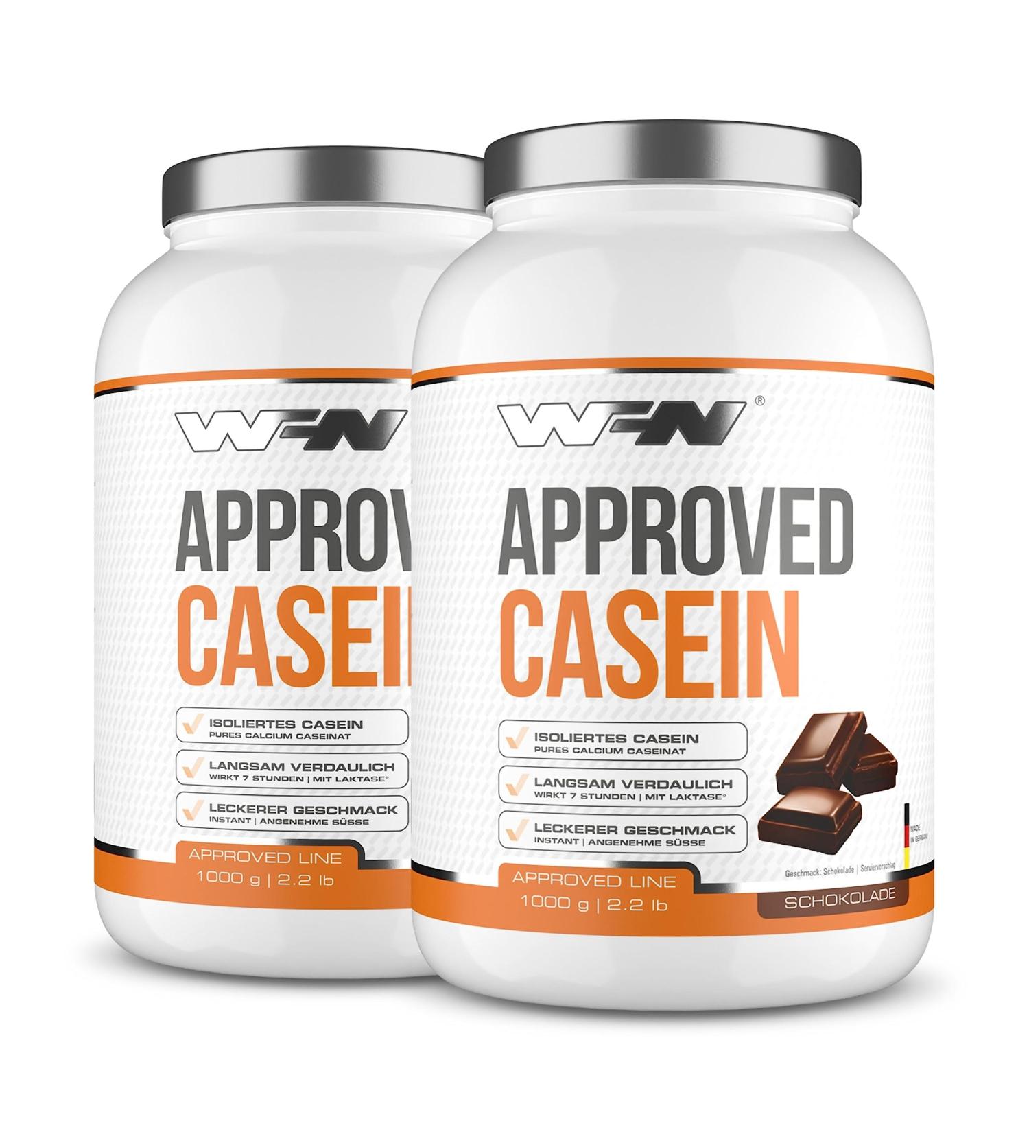 Wfn Approved Casein Protein Powder - Chocolate 2x1kg - Creamy & Soluble - 66 Portions - Made in Germany - Buy Online on GoSupps.com