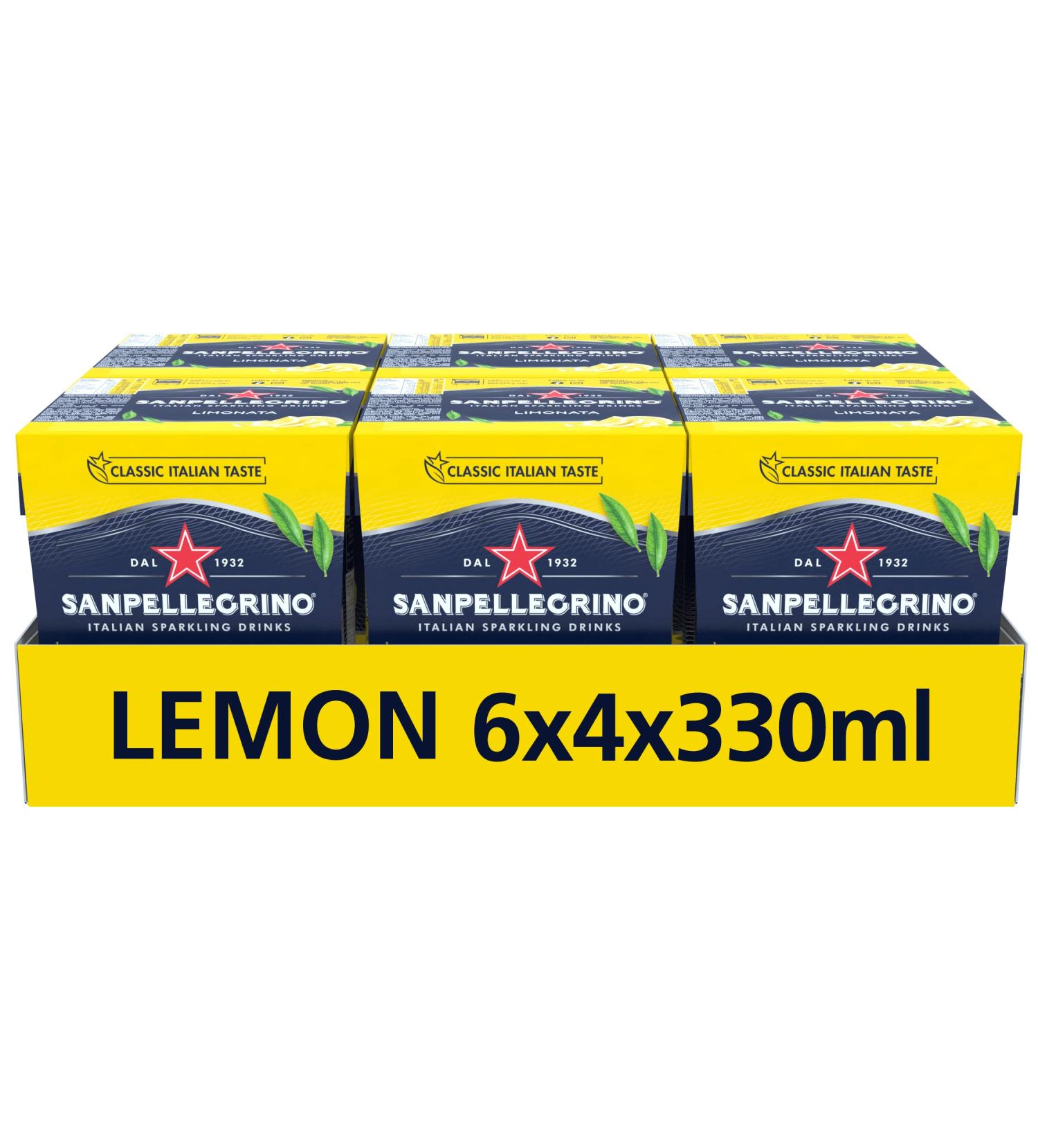 San Pellegrino Italian Sparkling Drinks Classic Taste Original Sparkling Lemon Canned Soft Drinks 24 Count (6 x 4 x 330 ml) - Buy Online on GoSupps.com