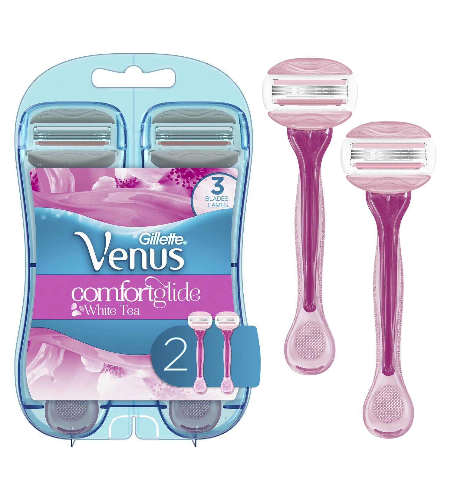 Gillette Venus ComfortGlide Disposable Razors for Women - 2 Count, White Tea Scented Moisture Bars - Buy Online on GoSupps.com