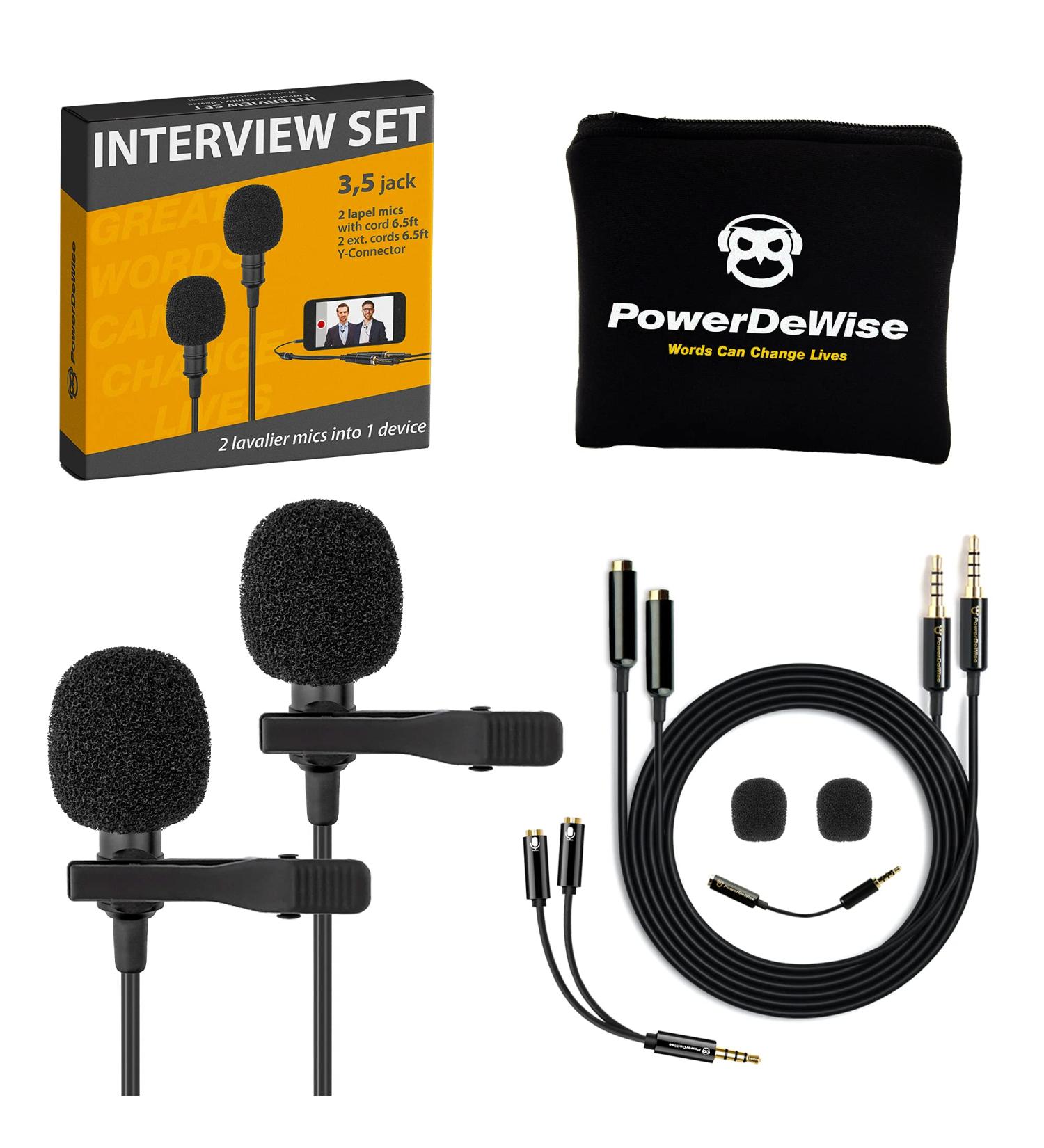 PowerDeWise Dual Lavalier Clip-On Microphones Set - Professional Grade Lapel Mics for Interviews - Compatible with iPhone, Android, Camera - Noise Cancelling 3.5mm Mic for Blogging and Video Recording - Buy Online on GoSupps.com