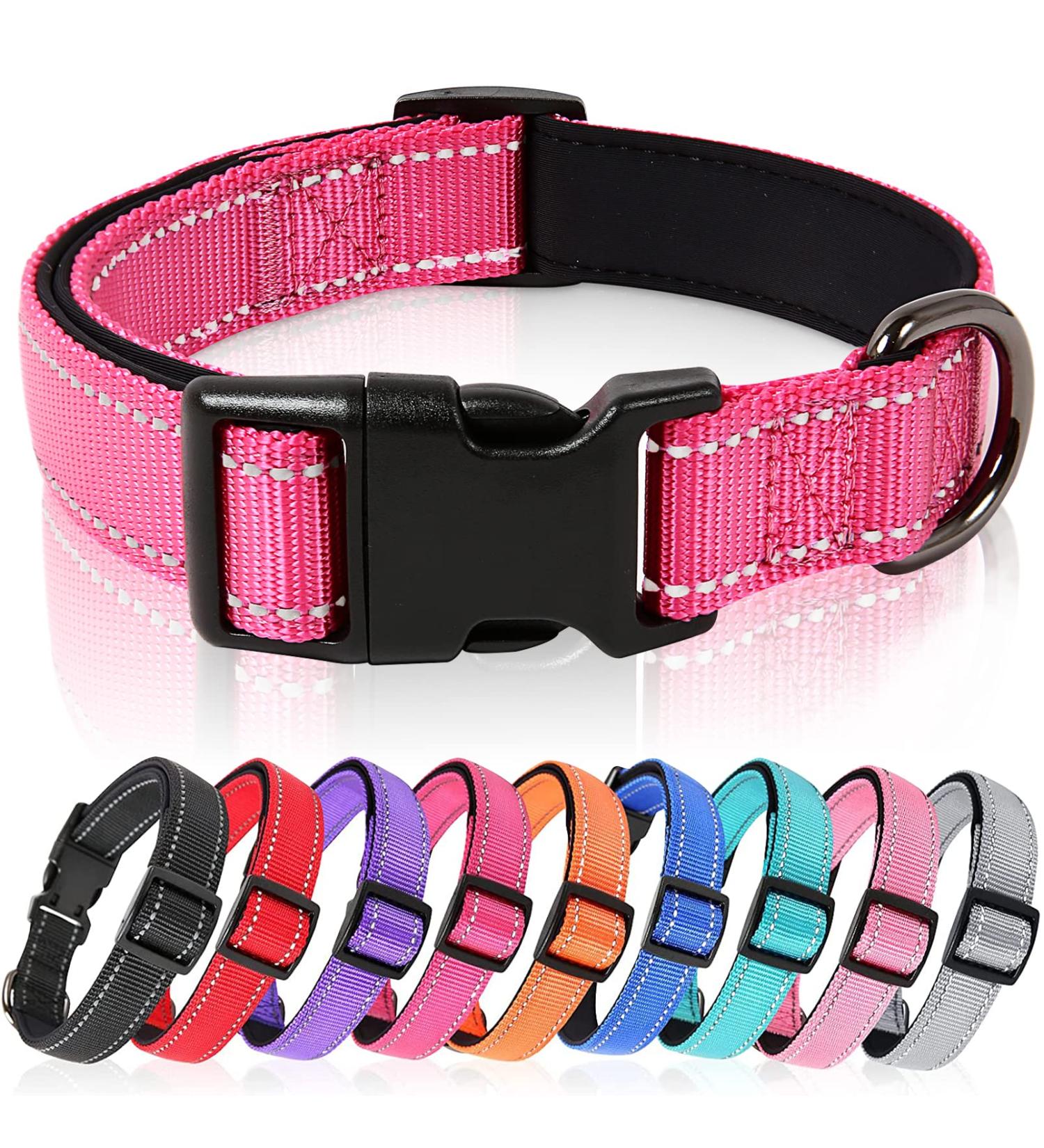Heele Dog Collar - Soft Padded Neoprene Adjustable Reflective Collar for Small & Medium Dogs - Pink (40-66 cm) - Perfect for Training & Comfort - Buy Online on GoSupps.com