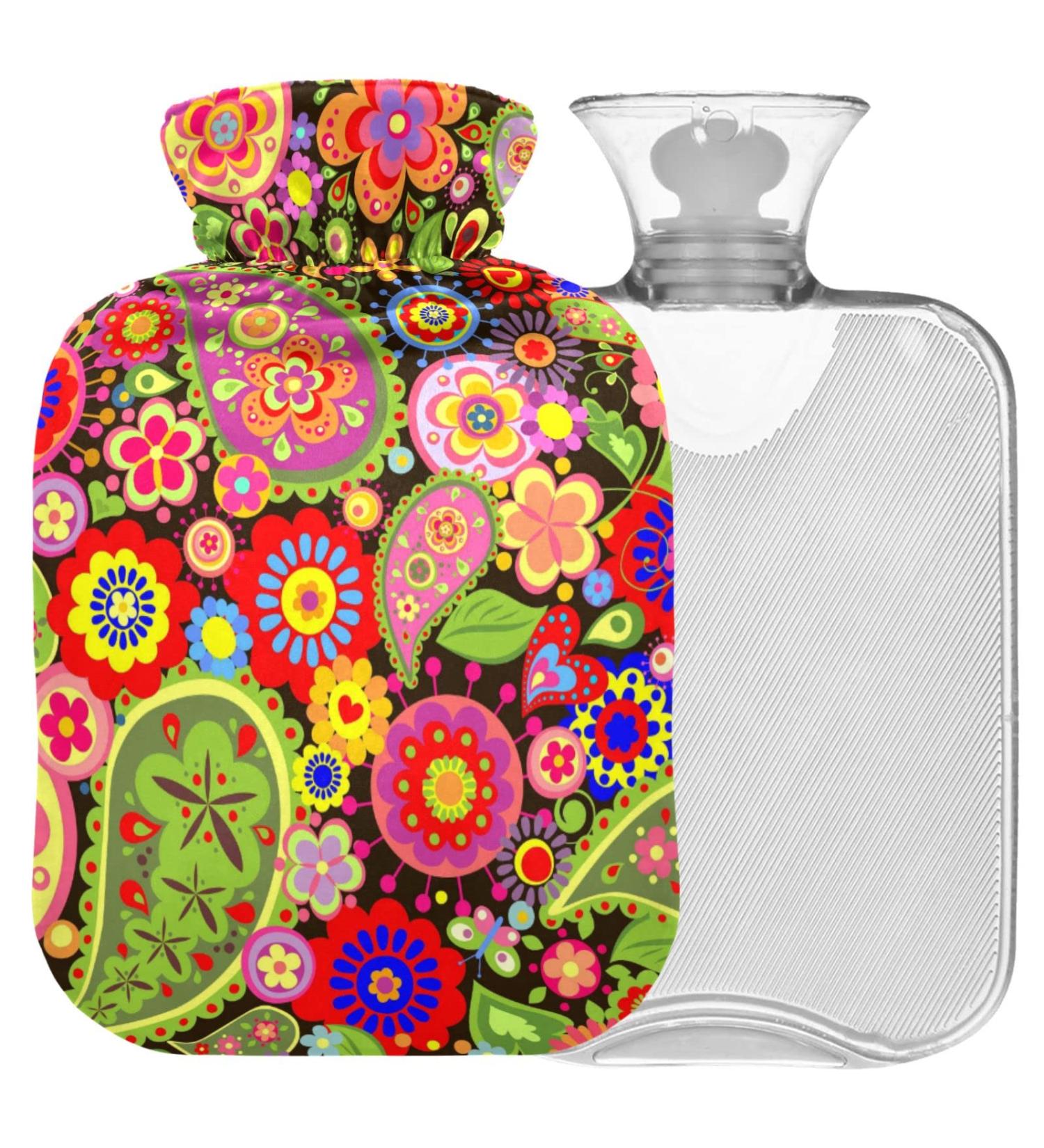 NAANLE Colorful Flower Hot Water Bottle with Cover - 2L for Back Pain Relief & Cold Therapy - Buy Online on GoSupps.com