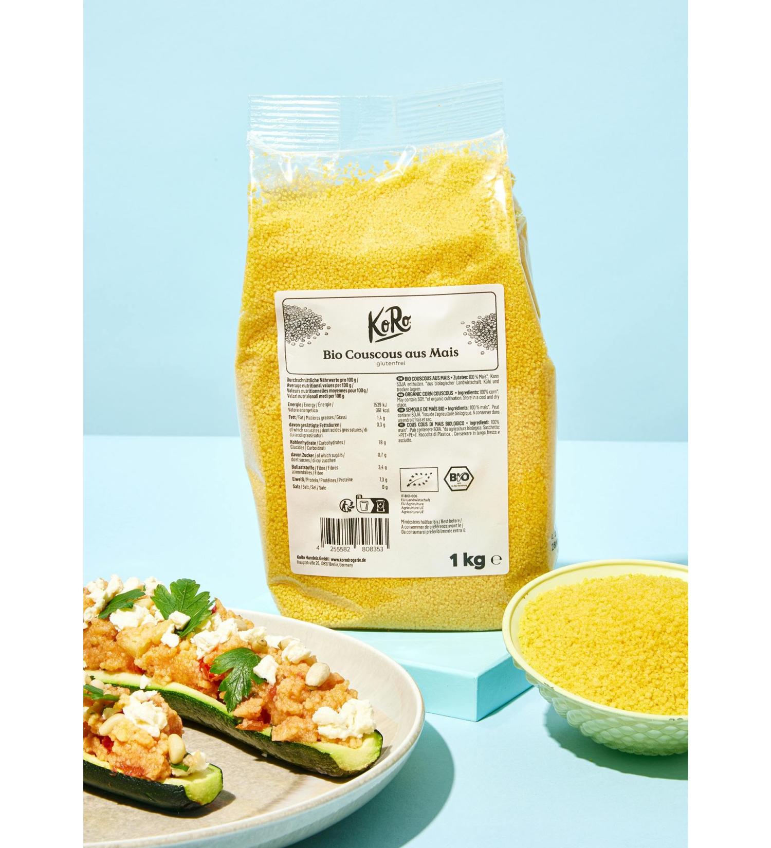 Buy KoRo Gluten-Free Organic Corn Couscous 1kg | 100% Corn Vegan Perfect for Sweet & Savory Dishes - International Shipping - Buy Online on GoSupps.com