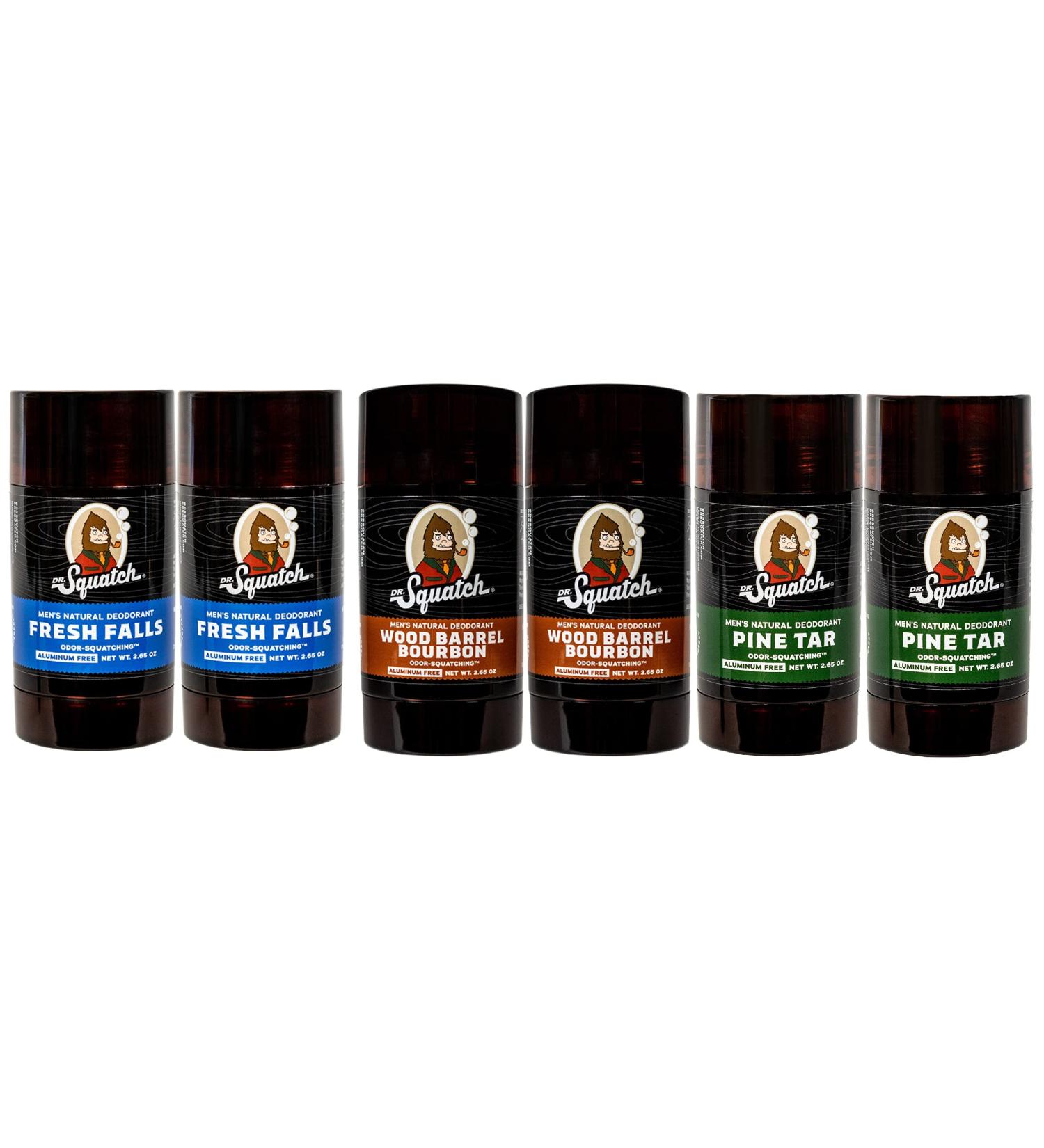 Dr. Squatch Men's Natural Deodorant 6-Pack Variety Bundle - Fresh Falls, Pine Tar, Wood Barrel Bourbon - Aluminum-Free & Odor-Squatching - Buy Online on GoSupps.com