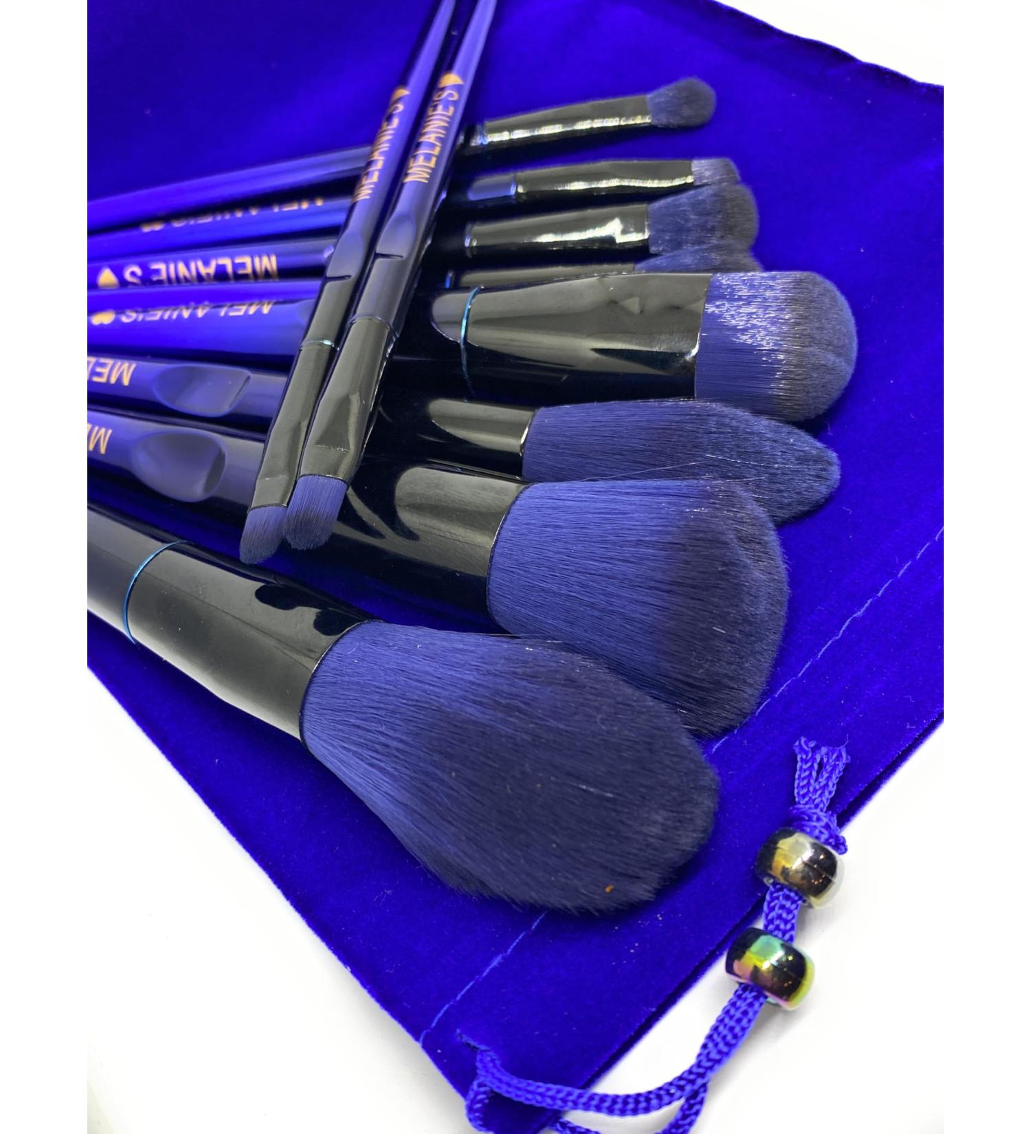 Melanie's10 pieces makeup brush set with Velvet bag. Dark Blue. - Buy Online on GoSupps.com
