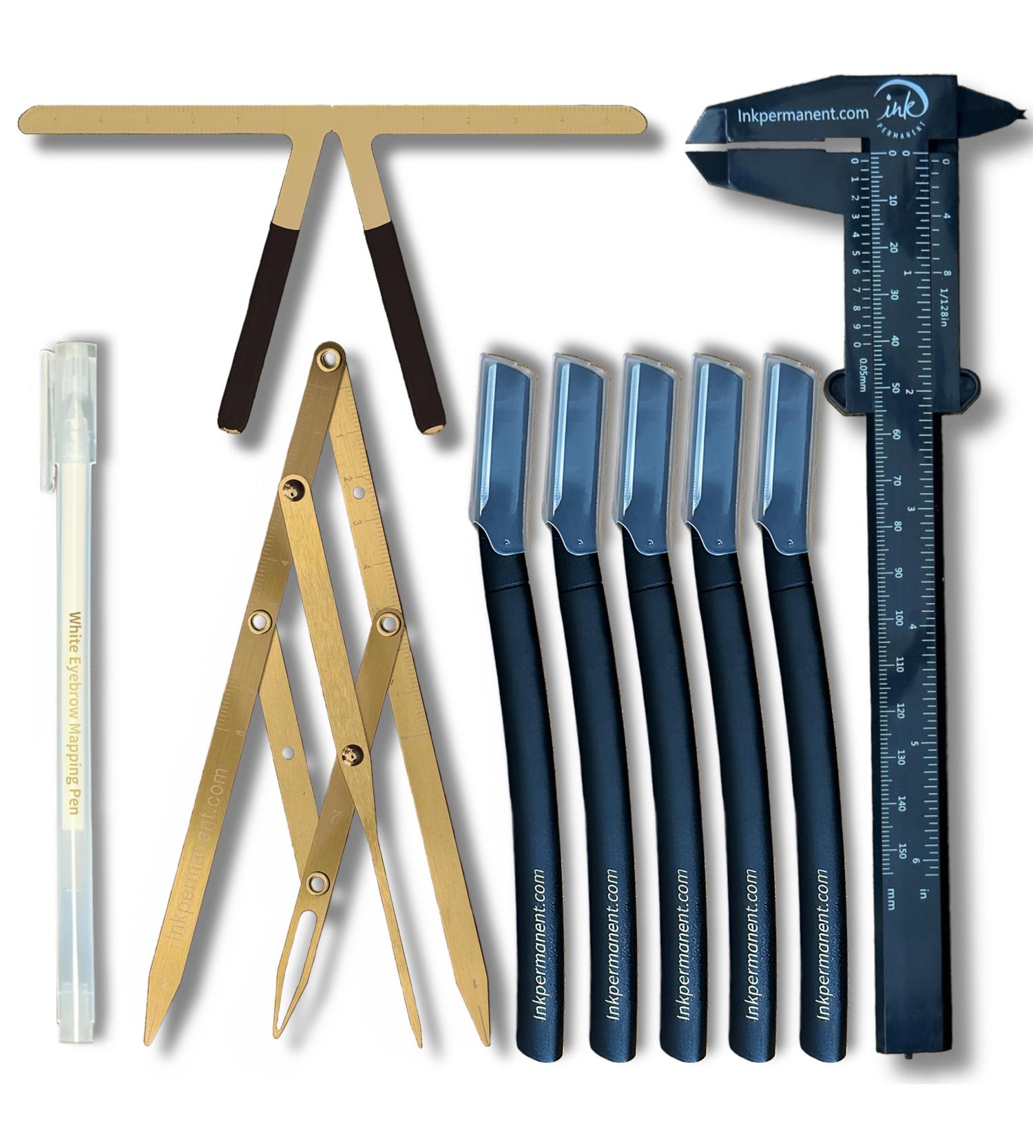 Professional Eyebrow Mapping Kit for Microblading - 9 Piece Set with Golden Ratio Caliper & Brow Razors - Buy Online on GoSupps.com