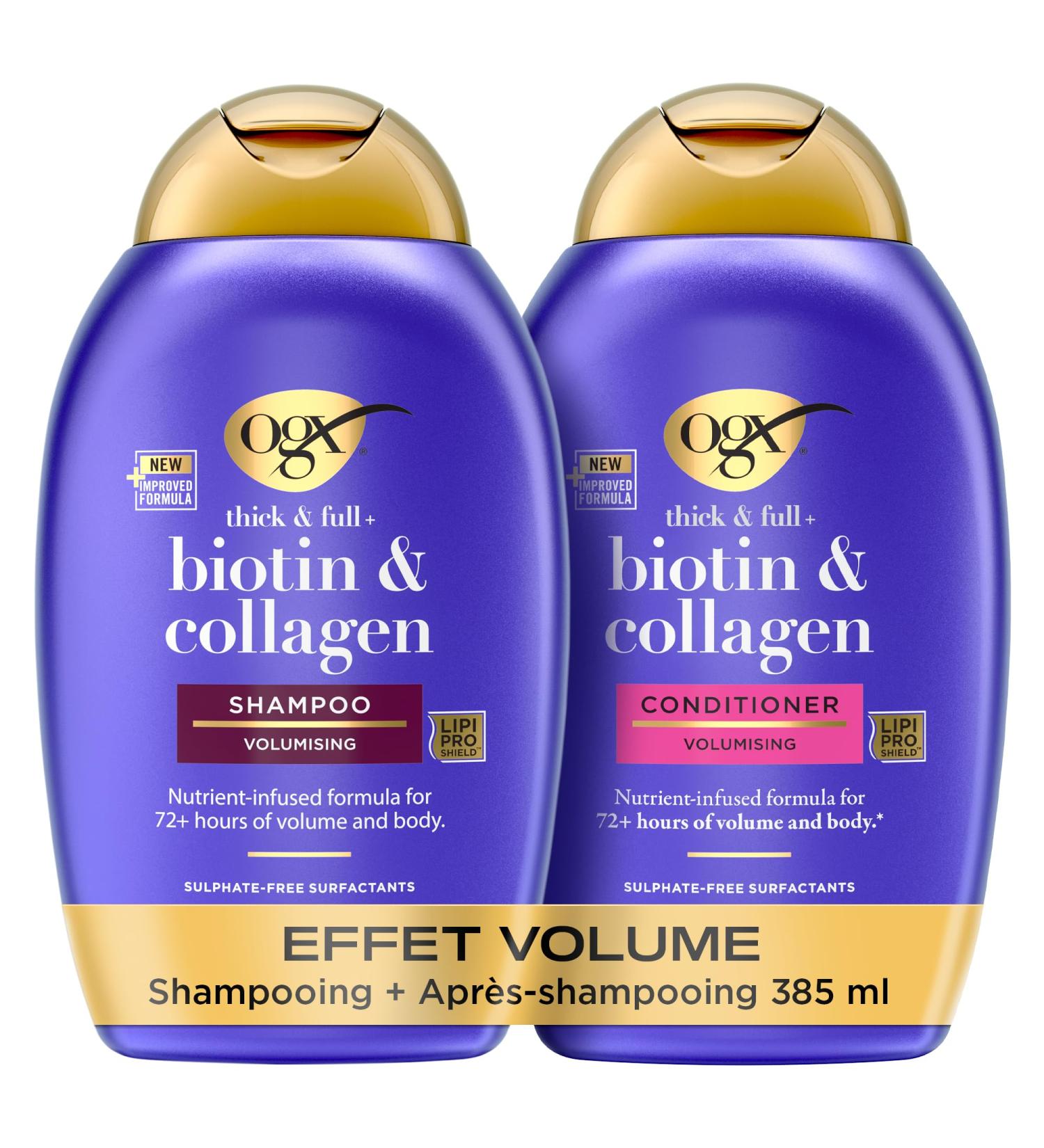 OGX Shampooing + Apr s-Shampooing Biotin & Collagen Effet Volume (2 flacons de 385 ml) Routine de soin cheveux la biotine et au collag ne Soin capillaire pour 72h de volume 192.5 ml (Lot de 2) - Buy Online on GoSupps.com
