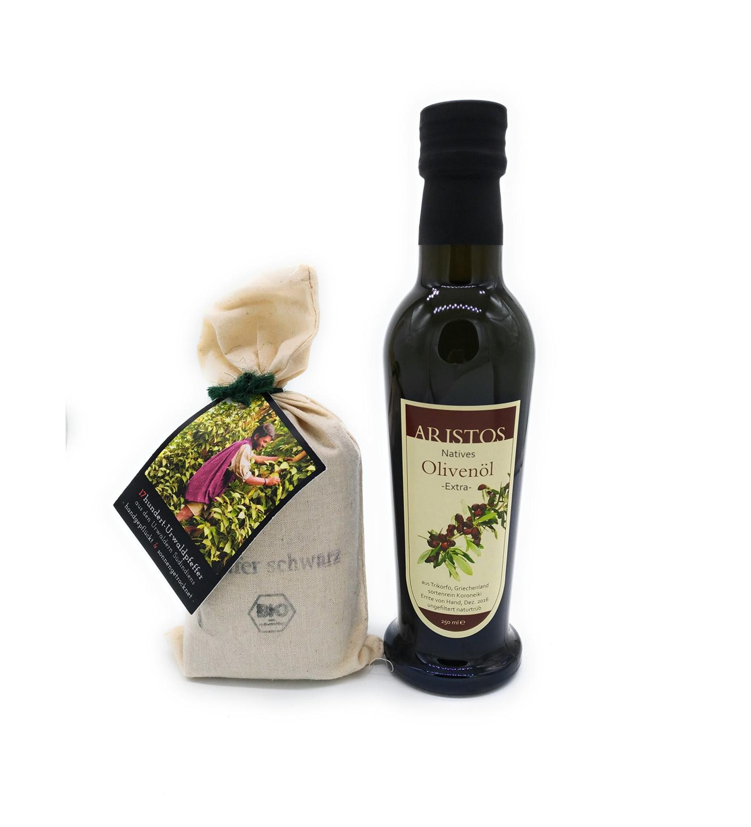 Buy Organic Black Pepper & Greek Extra Virgin Olive Oil | Salad Dressing | 160g + 250ml by Aristos | Premium Indian Spices & Olive Oil - Buy Online on GoSupps.com