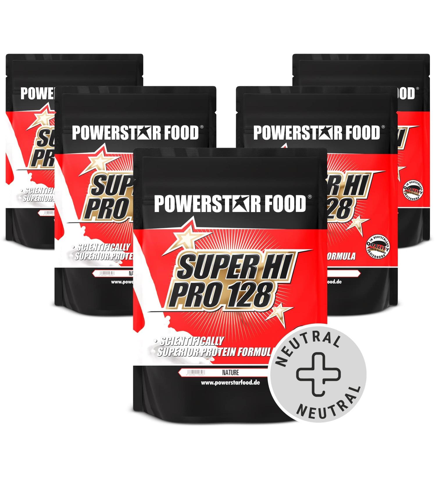 Powerstar Super Hi Pro 128 Natur - 5x1kg Multi-Component Protein Powder | 81% Protein | No Sweeteners | Ideal for Muscle Building | International Shipping - Buy Online on GoSupps.com