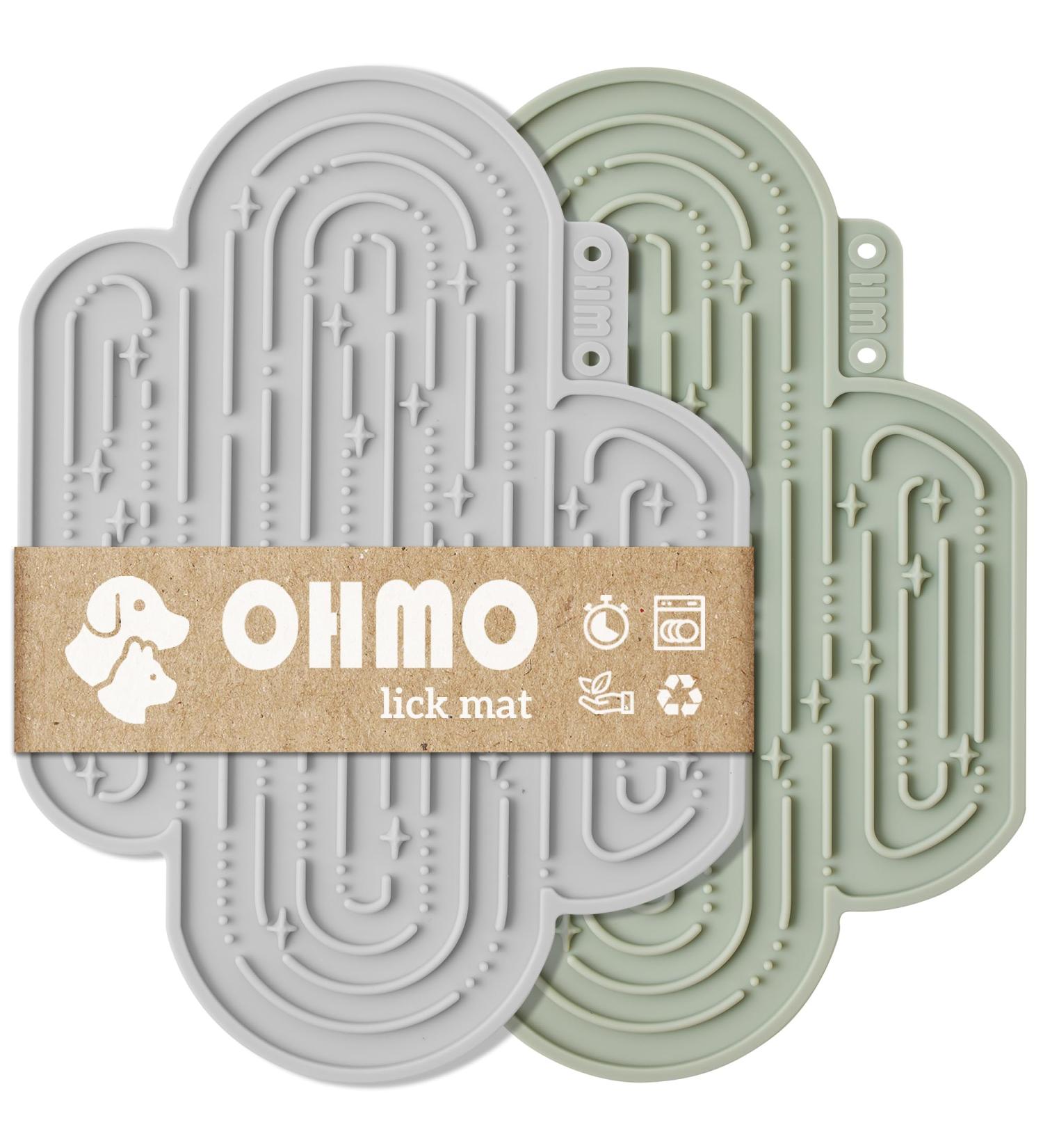 Ohmo Slip Mat for Dogs & Cats - Leak-Proof Puppy Mat 2-Piece Cactus Design Food-Grade Silicone for Pet Anxiety Relief - Light Green & Ash - Buy Online on GoSupps.com