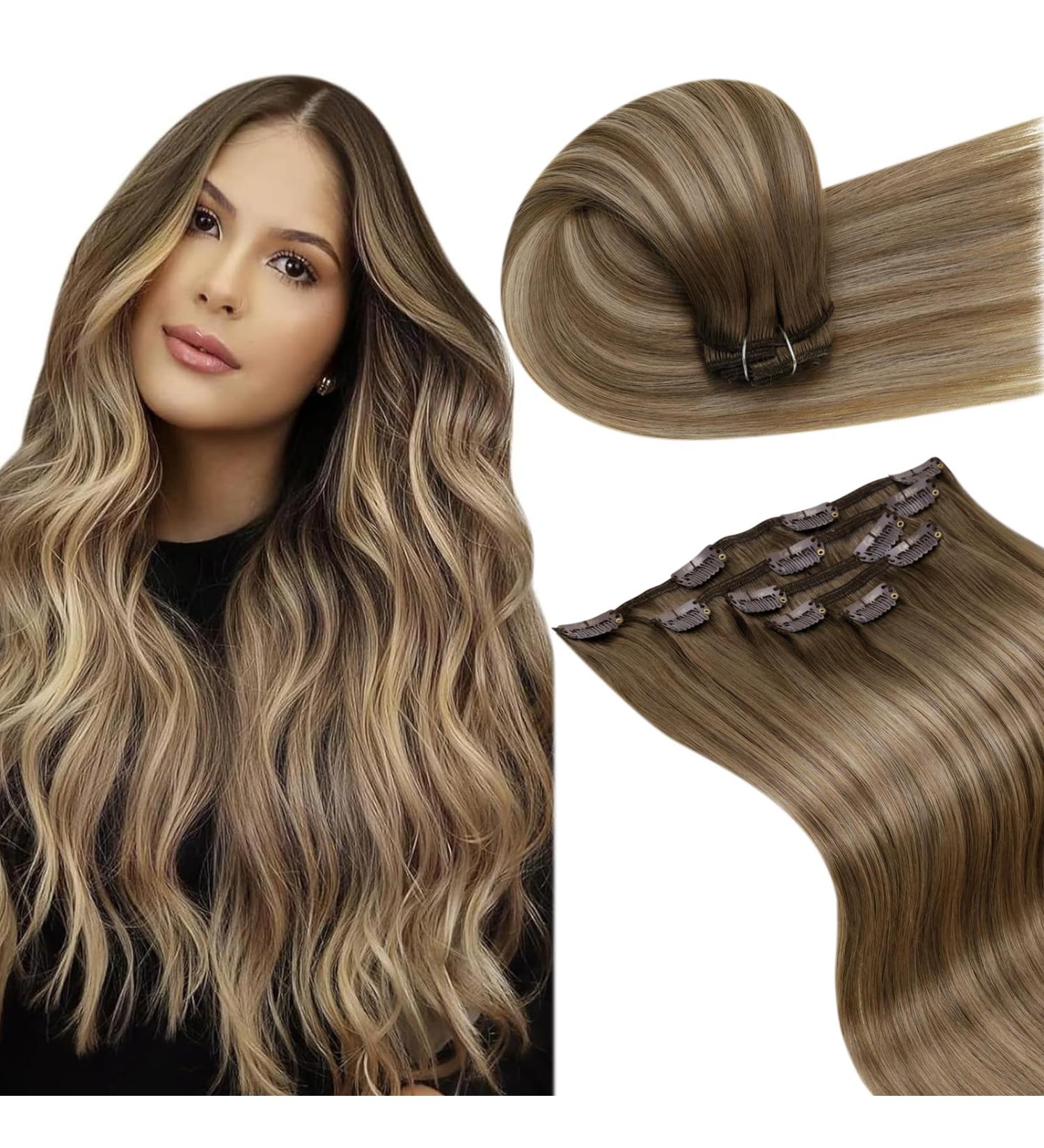 Buy Laavoo Clip-In Hair Extensions - Ombre Brown Balayage - Real Human Hair 30cm 70g #8/16/8 - Premium Quality Clips - Buy Online on GoSupps.com