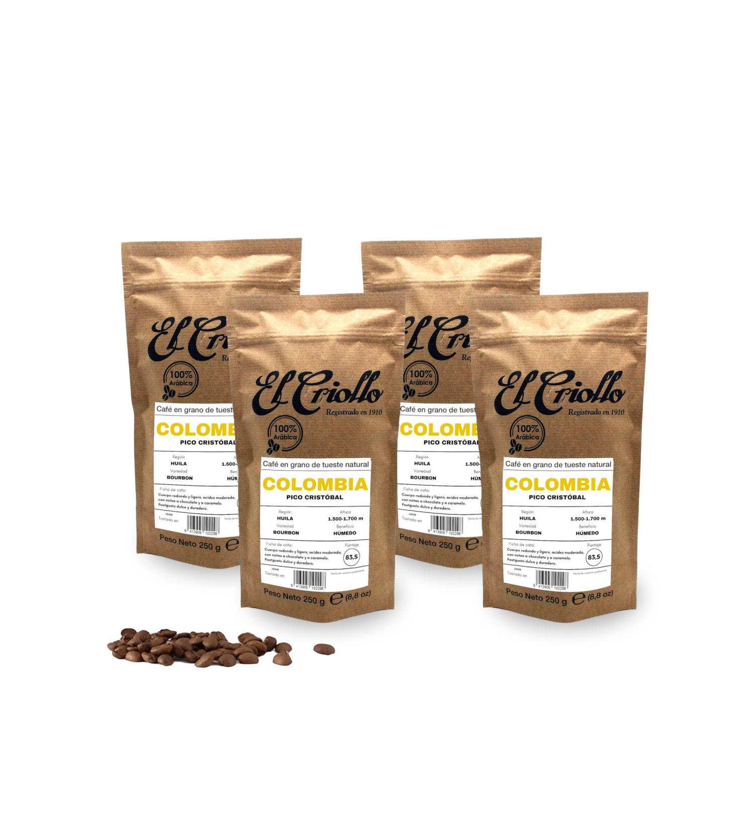 Caf Colombien EN GRAIN - Caf s El Criollo | Pic Cristobal | Caf de sp cialit 100% Arabica et torr fi naturellement | Paquet de 4x250 g (1kg) - Buy Online on GoSupps.com