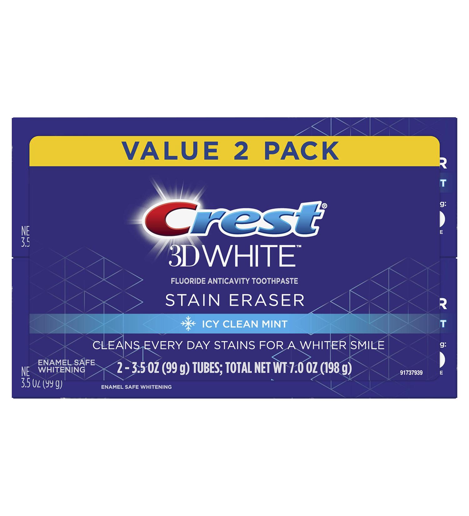Crest 3D White Stain Eraser Whitening Toothpaste - Icy Clean Mint 2 Count 3.5 Ounce (Pack of 2) - Buy Online on GoSupps.com